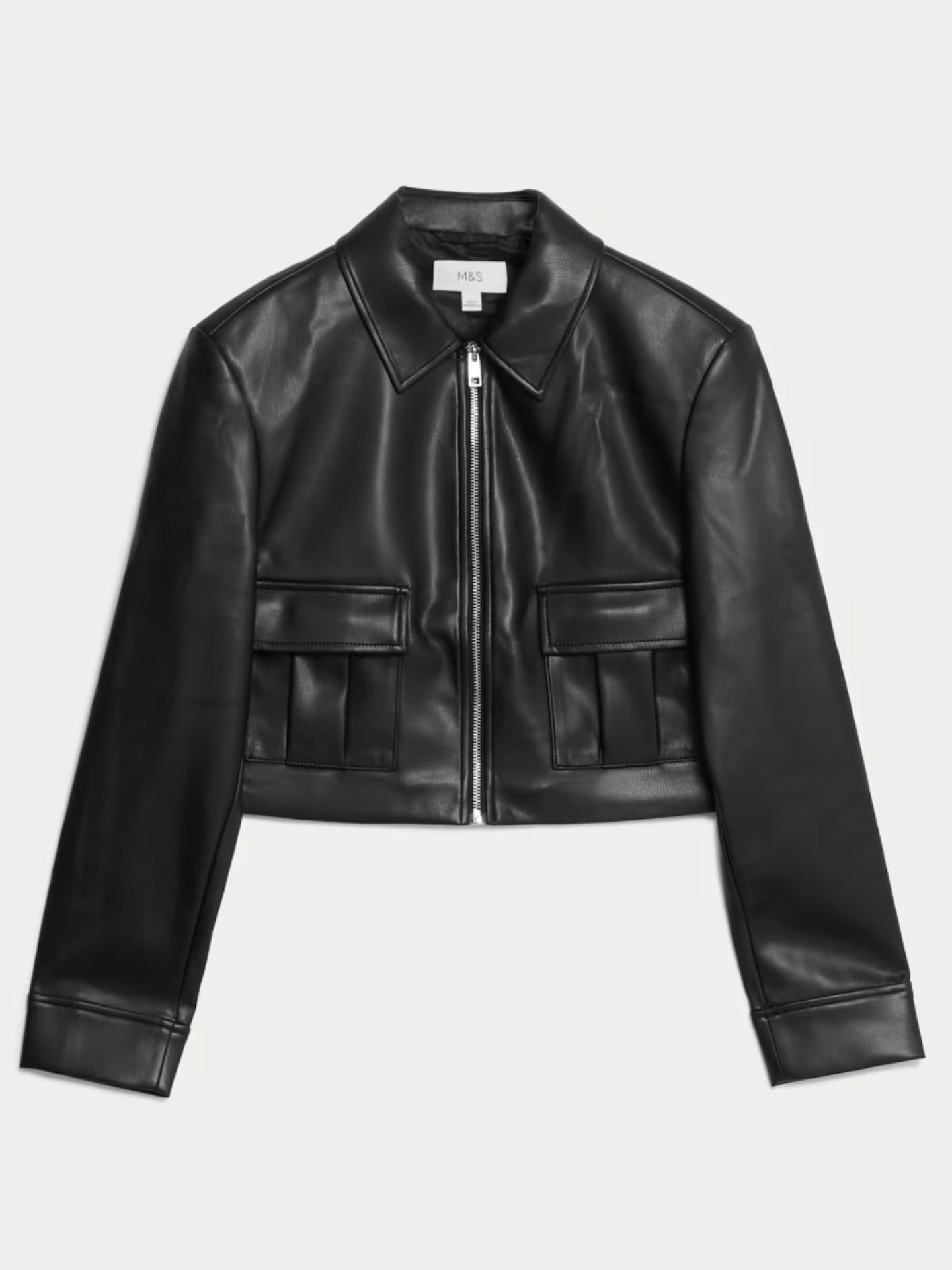 Faux Leather Collared Short Jacket