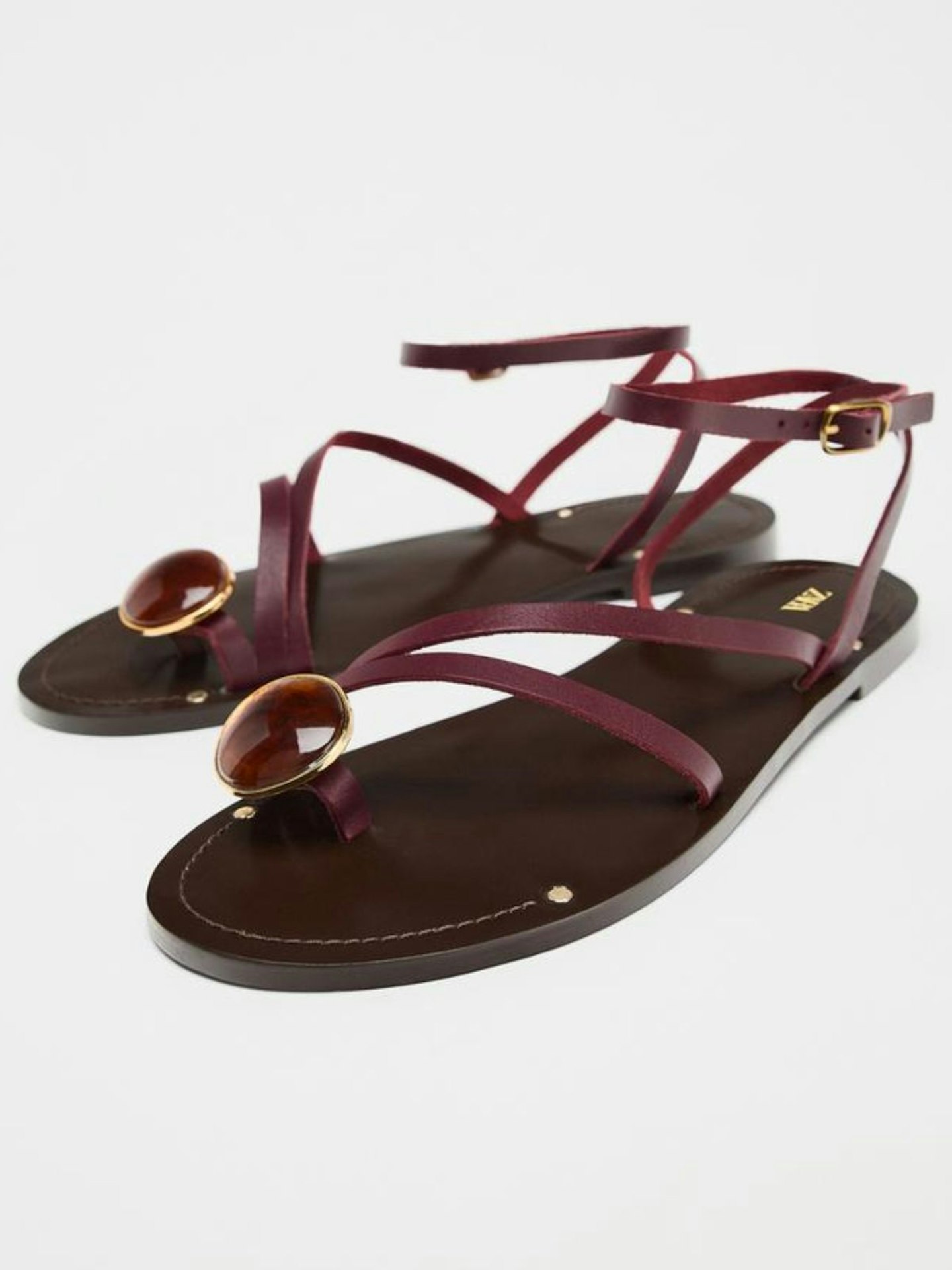 Flat Leather Sandals With Straps And Decoration