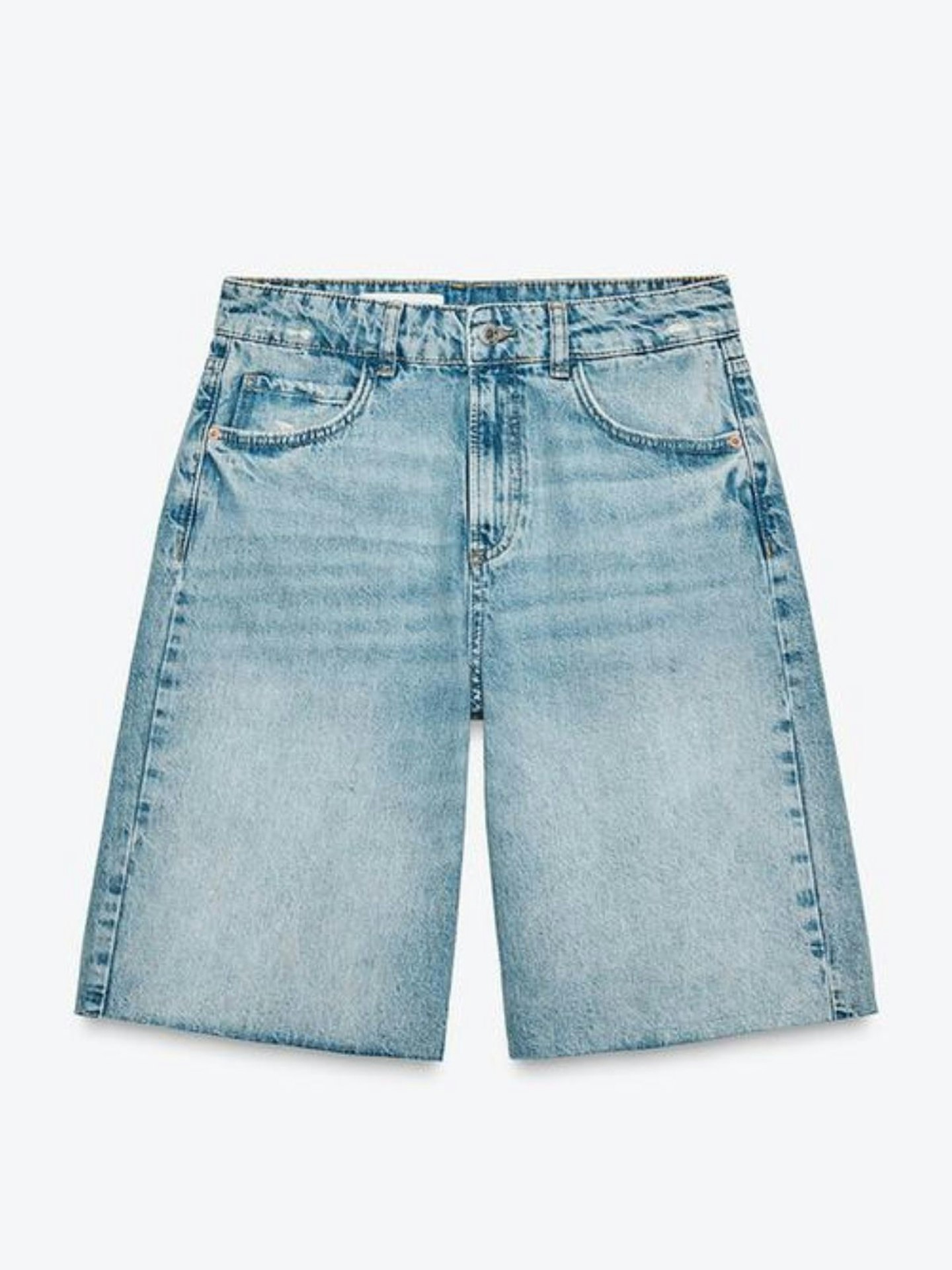 Mid-Waist Denim Bermuda Shorts