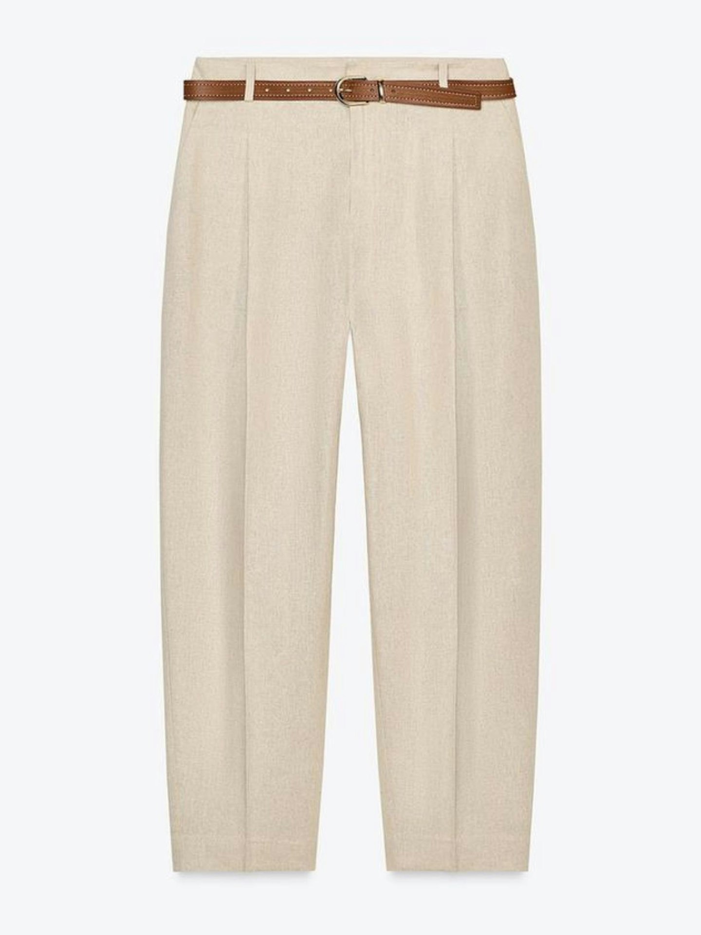 Linen Belted Straight-Leg Trousers