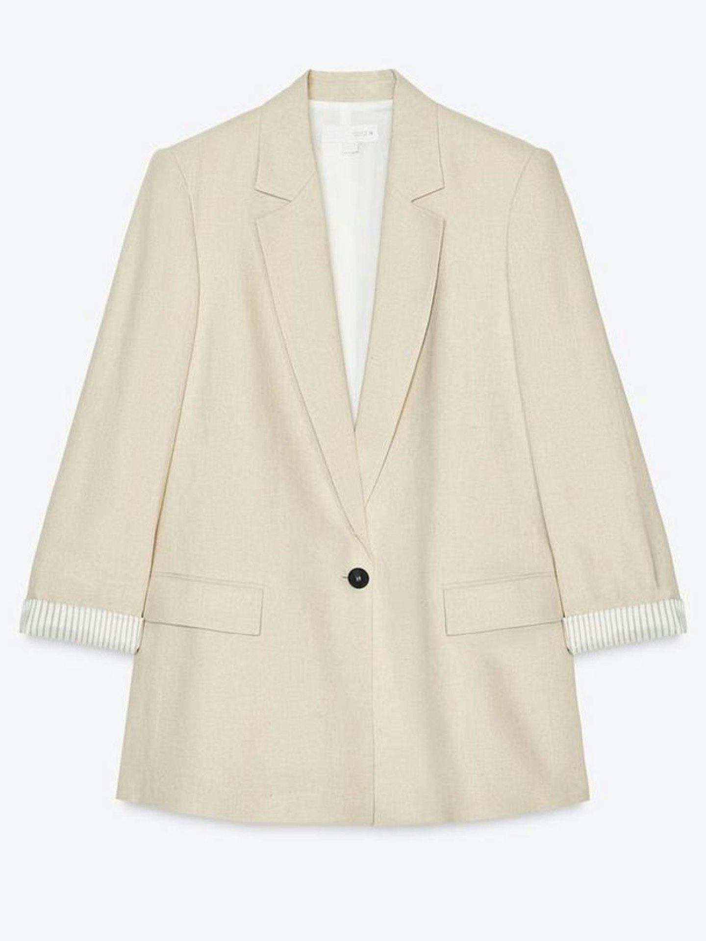 Linen Blend Blazer With Printed Cuffs