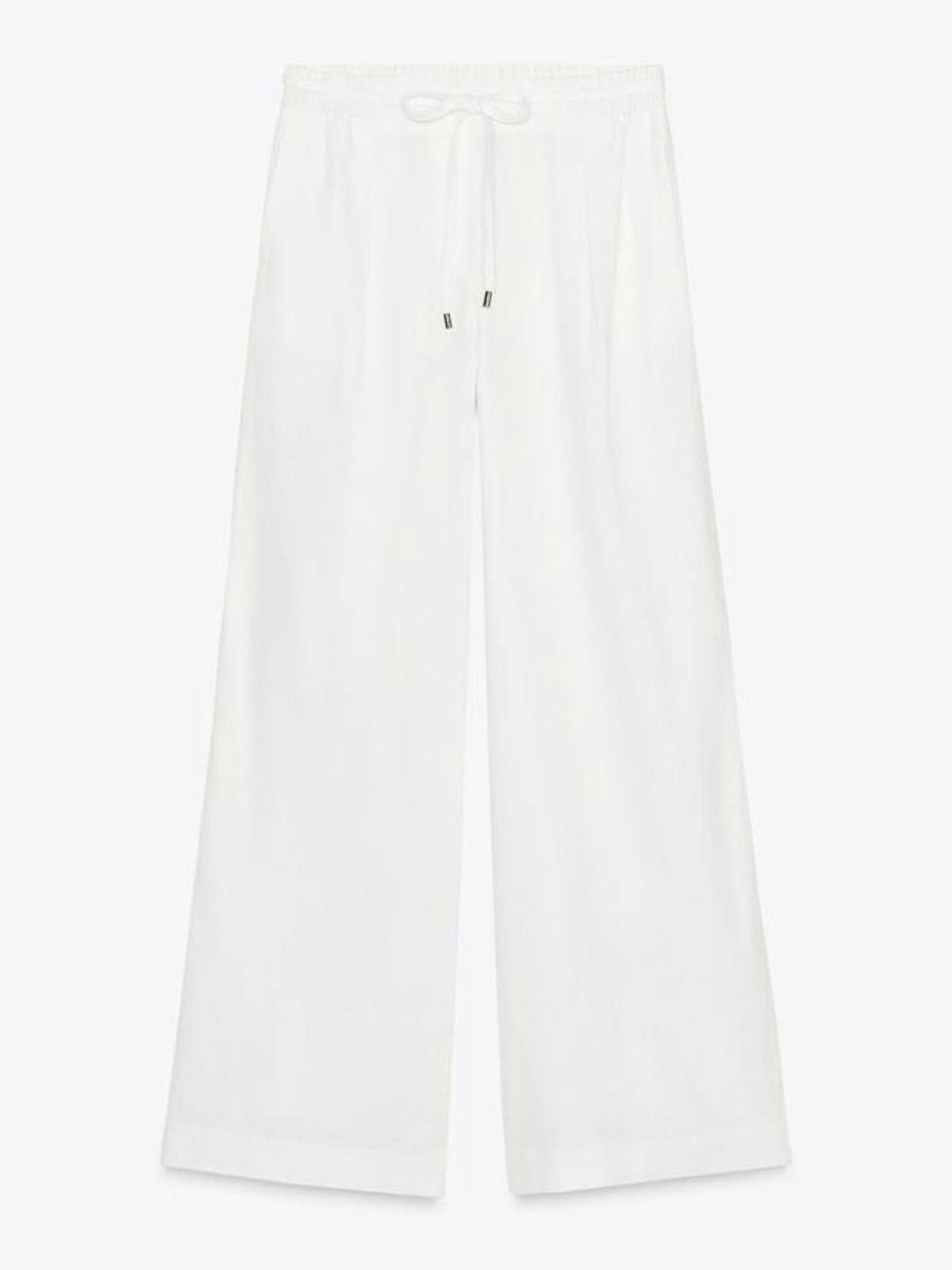Linen Blend Wide-Leg Trousers With Belt