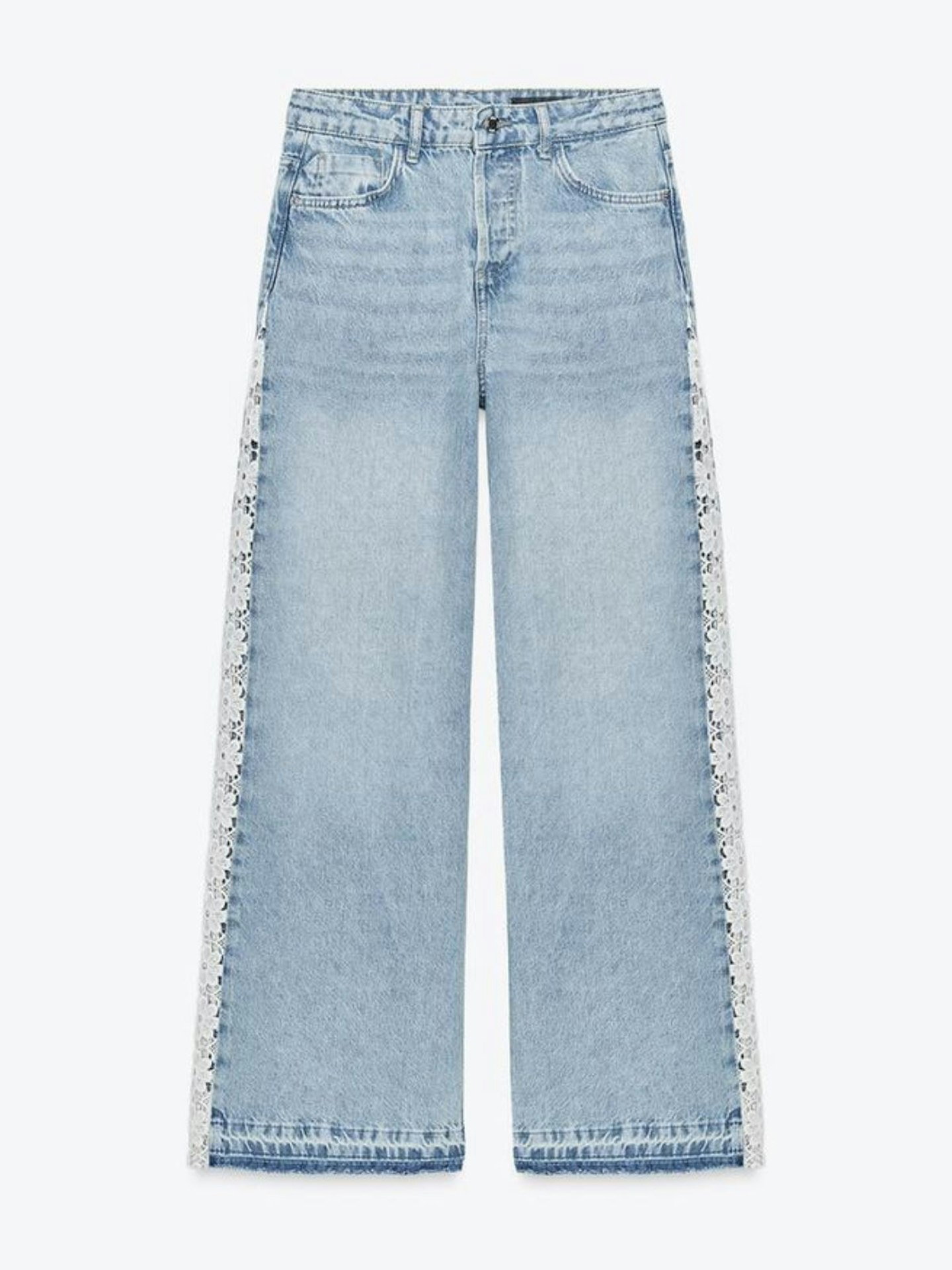 Z1975 Wide-Leg High-Waist Jeans With Crochet Trim