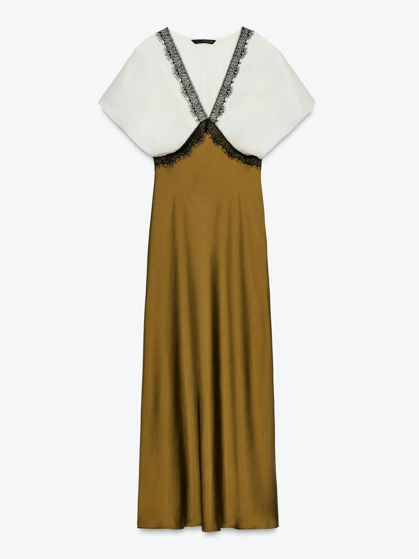 Contrast Lace Satin Midi Dress