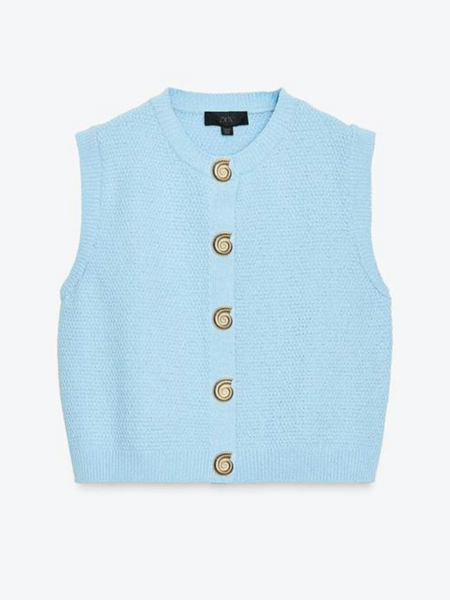 Gold Button Textured Knit Waistcoat Top