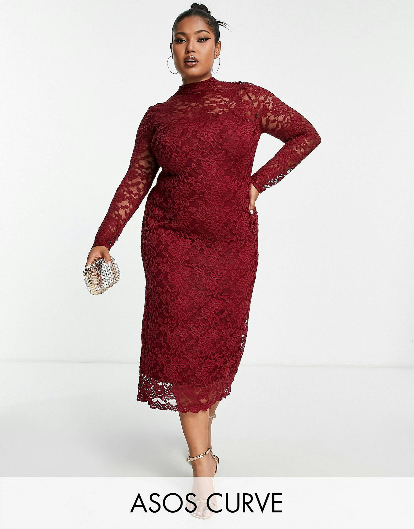 burgundy lace midi dress