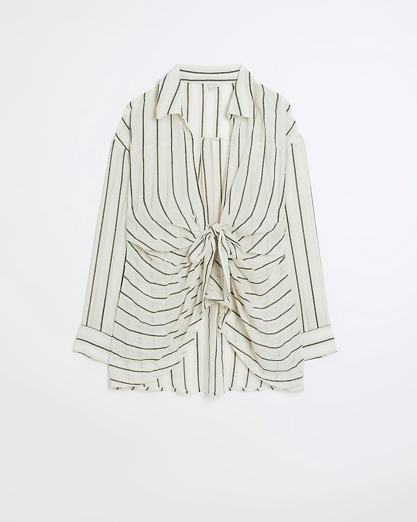 River Island, Beige Sheer Stripe Oversized Beach Shirt