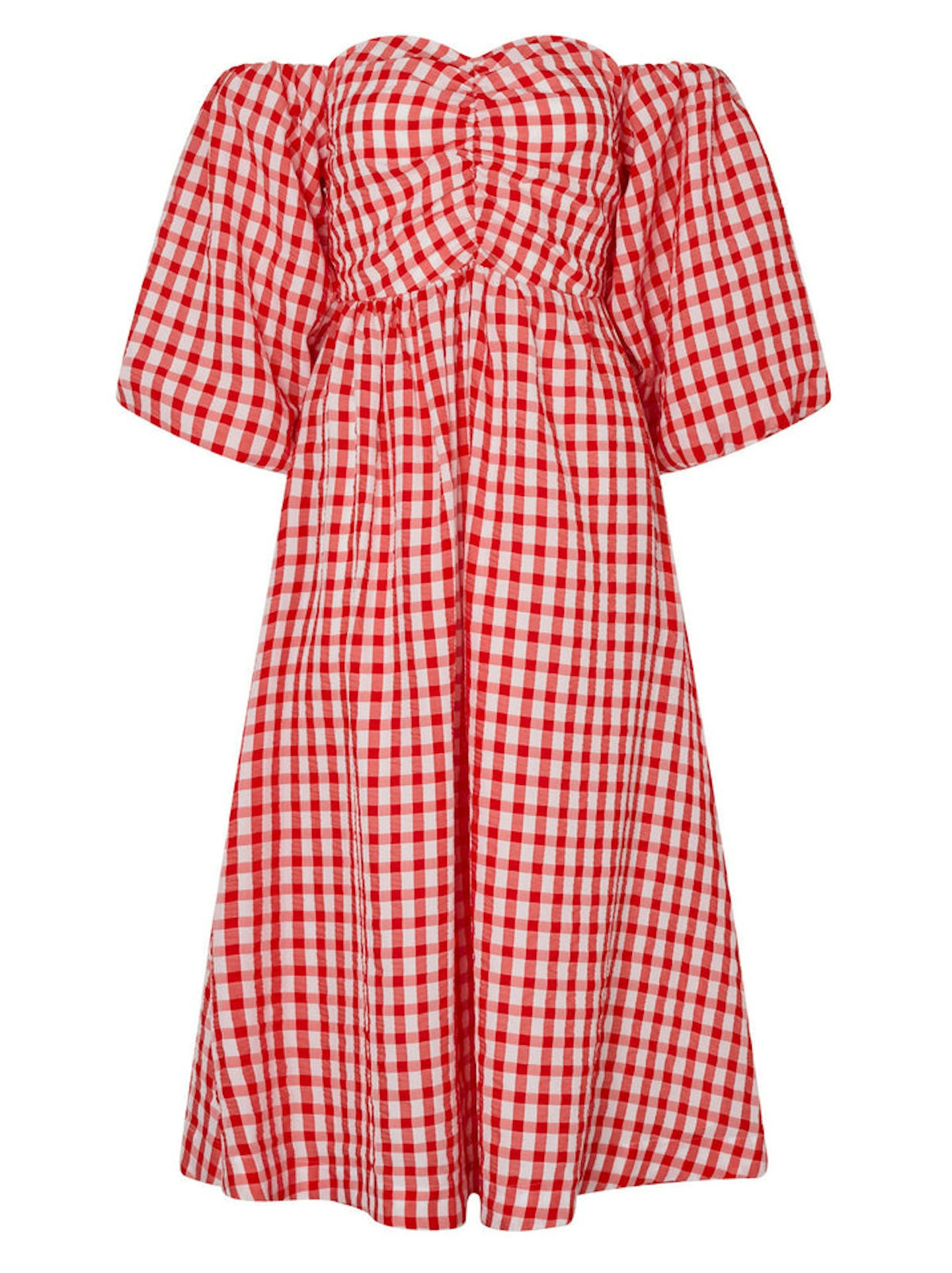 Kitri, Alexis Red Gingham Bardot Midi Dress