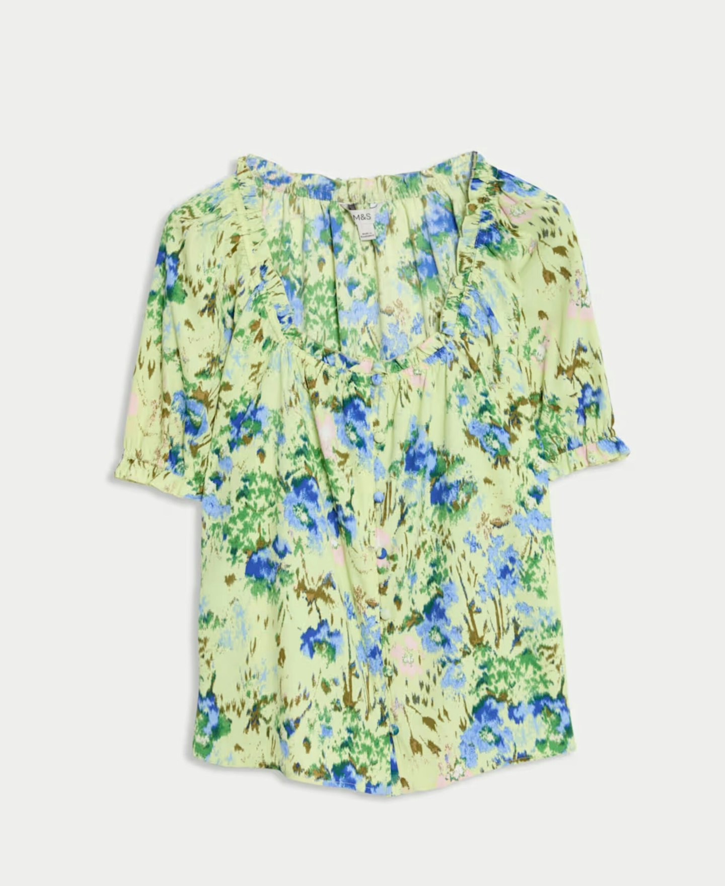 Floral Button Through Puff Sleeve Top