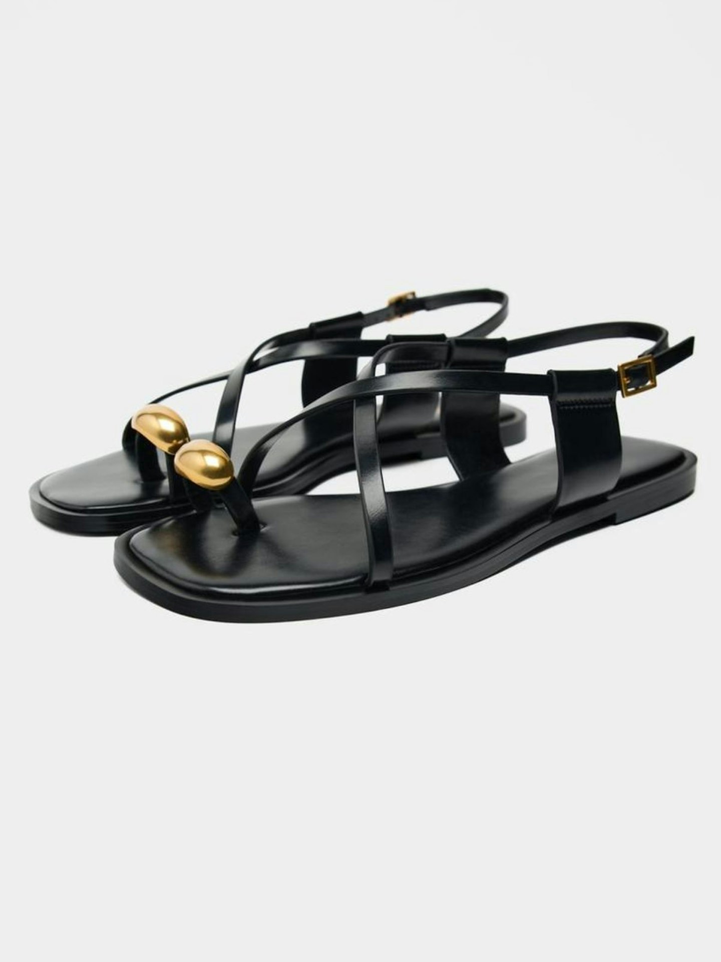 Zara, Flat Strap Sandals With Metal Adornment