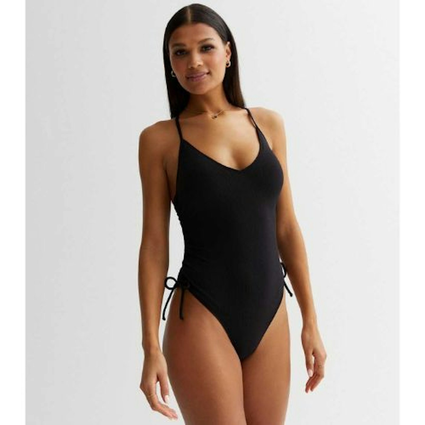Matching Family Swimsuits:  Black Strappy Ruched Side Multiway Swimsuit