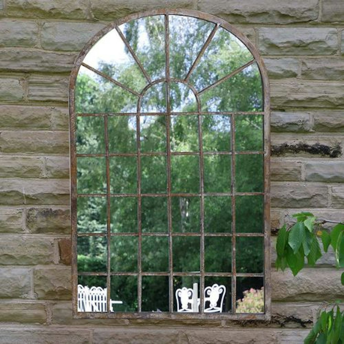 Grey Arched Garden Wall Mirror