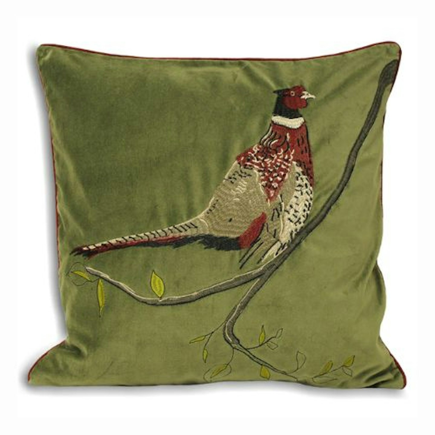 Hunter Velvet Pheasant Cushion Green
