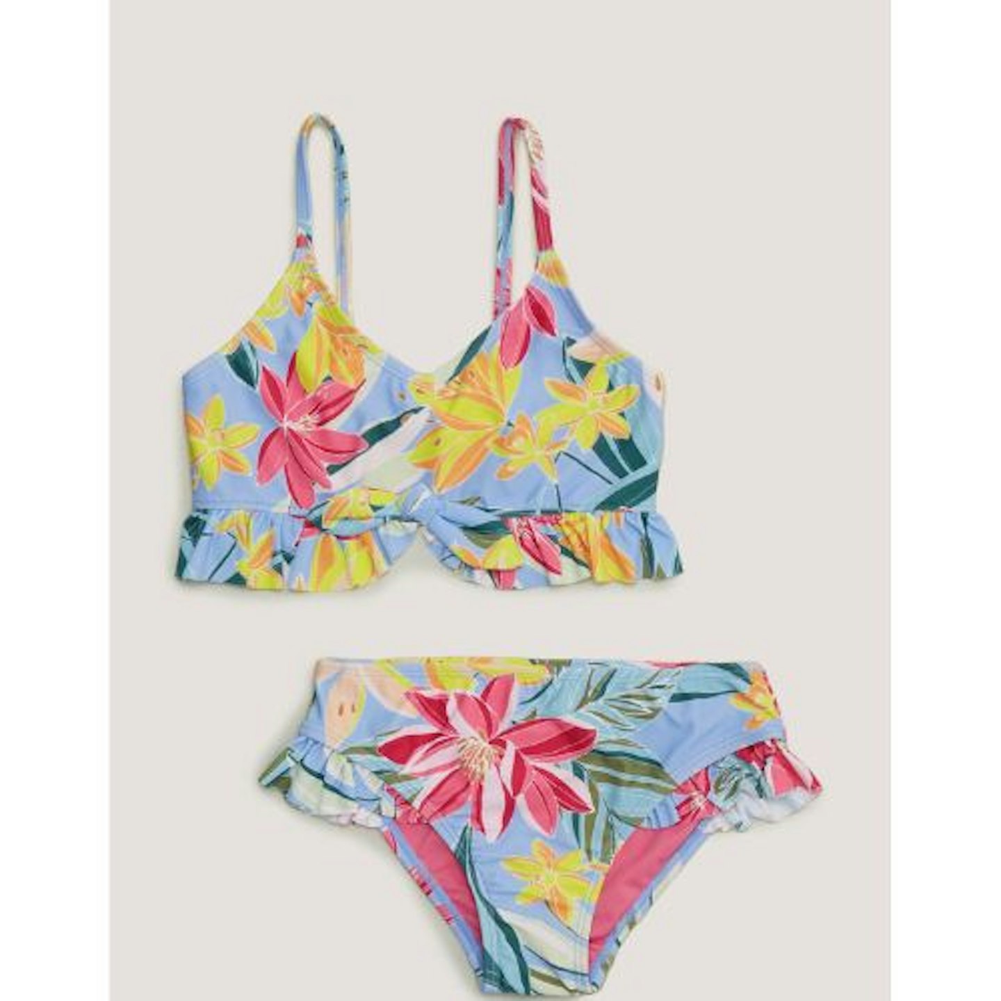 Matching Family Swimsuits : Girls Mini Me Blue Tropical Floral Bikini Set