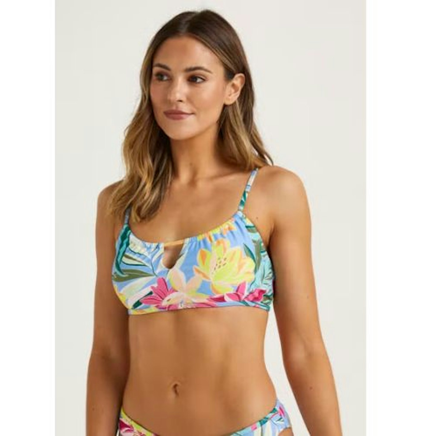 Matching Family Swimsuits : Multicoloured Tropical Floral Cropped Bikini Top