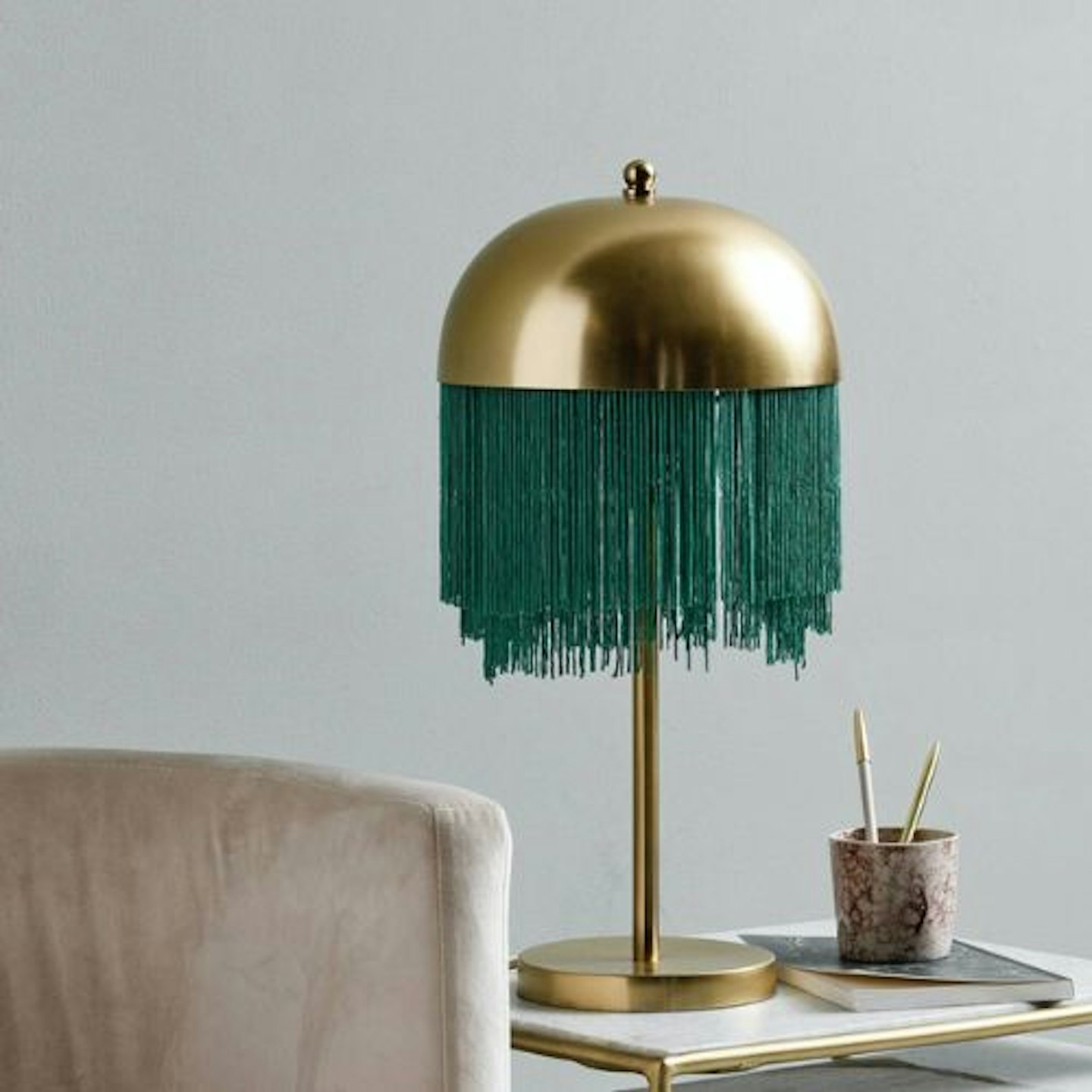 Art Deco Brass Lamp With Fringes