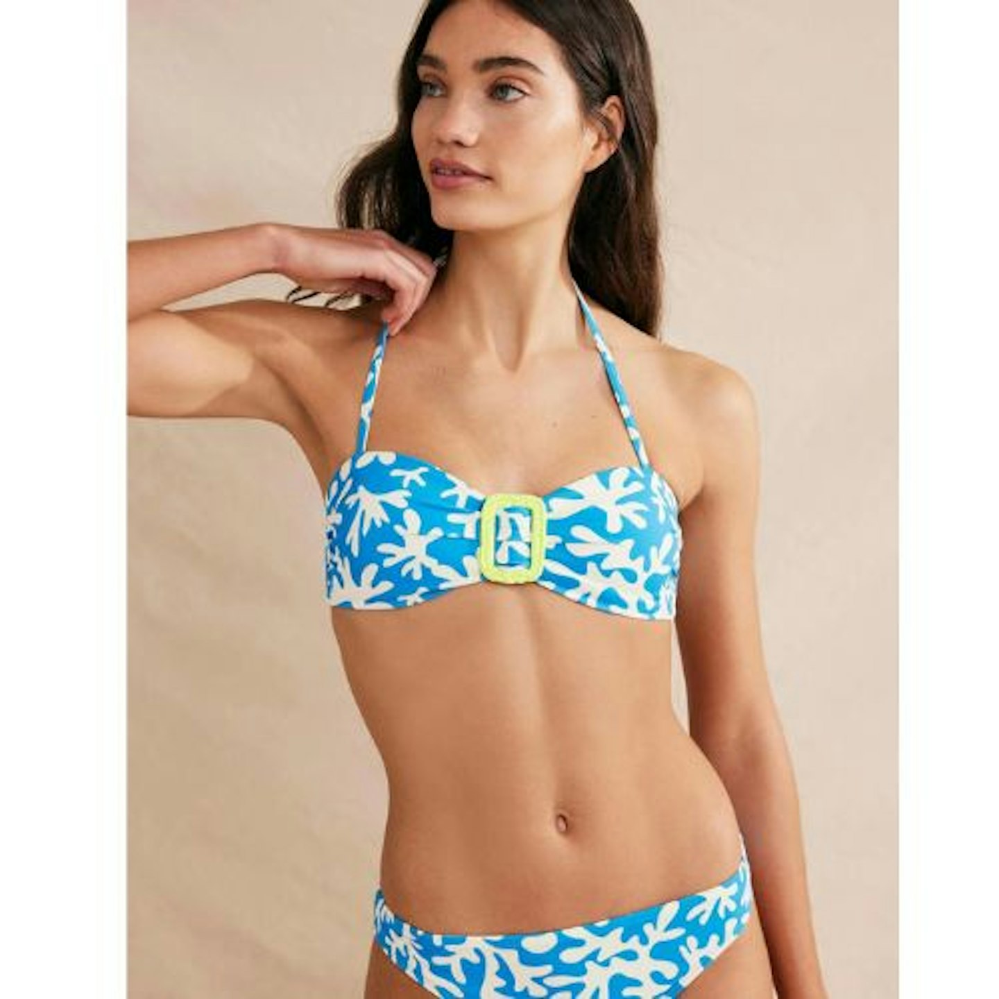 Matching Family Swimsuits : Blue, Abstract Foliage - Wrap Buckle Bandeau Top