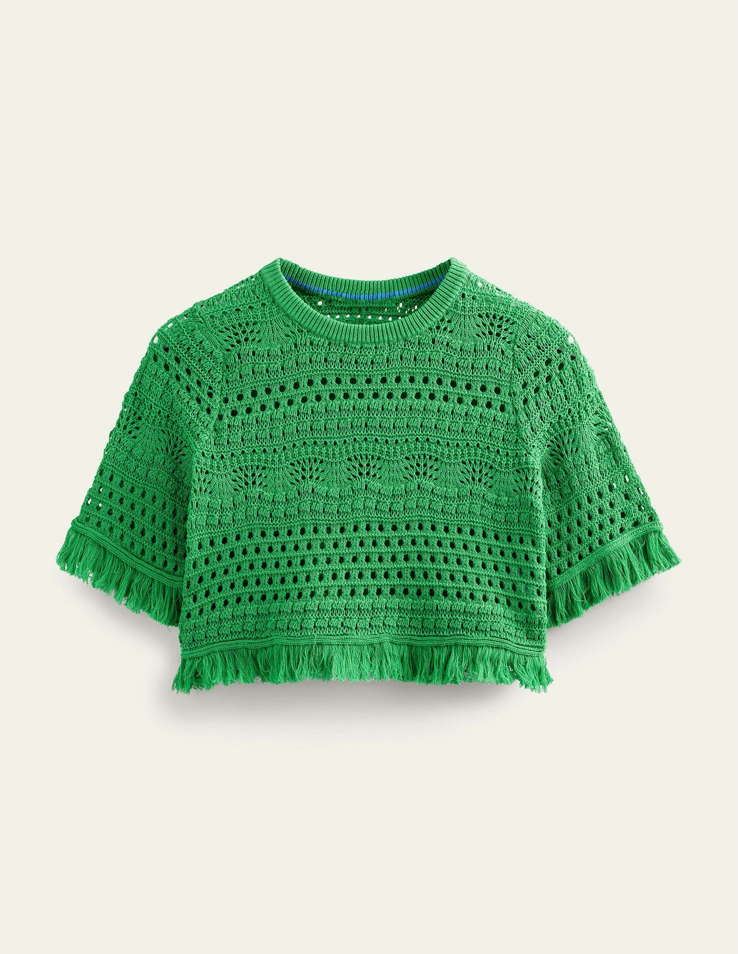 Boden, Cropped Fringe Crochet T-Shirt