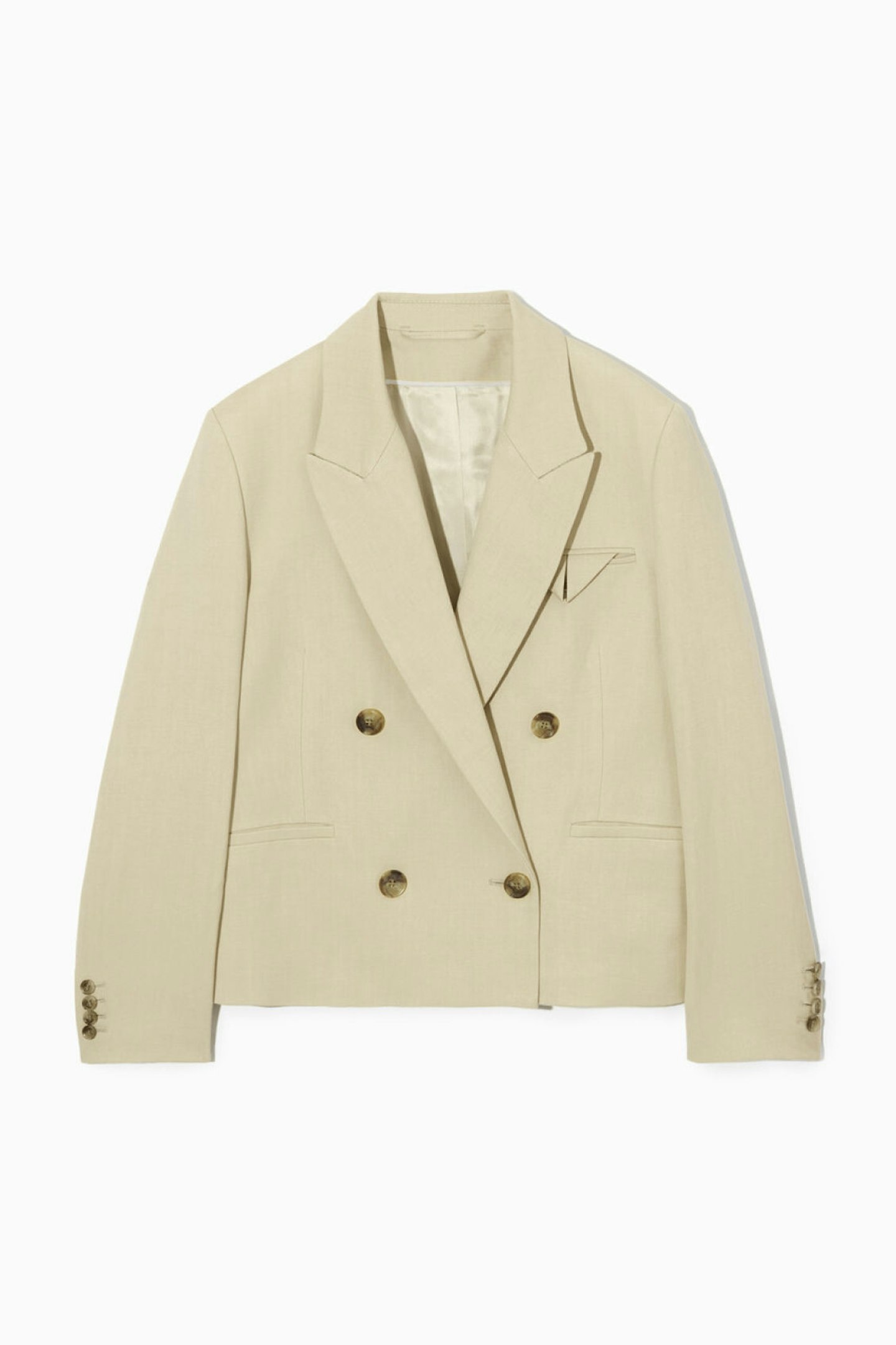 COS, Double-Breasted Cropped Linen-Blend Blazer