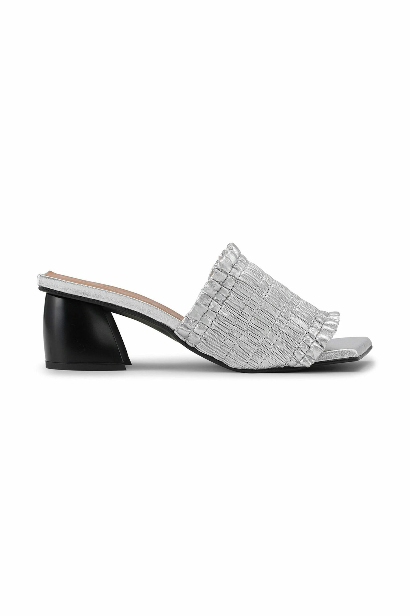 Ganni, Silver Smock Kitten Heel Mules