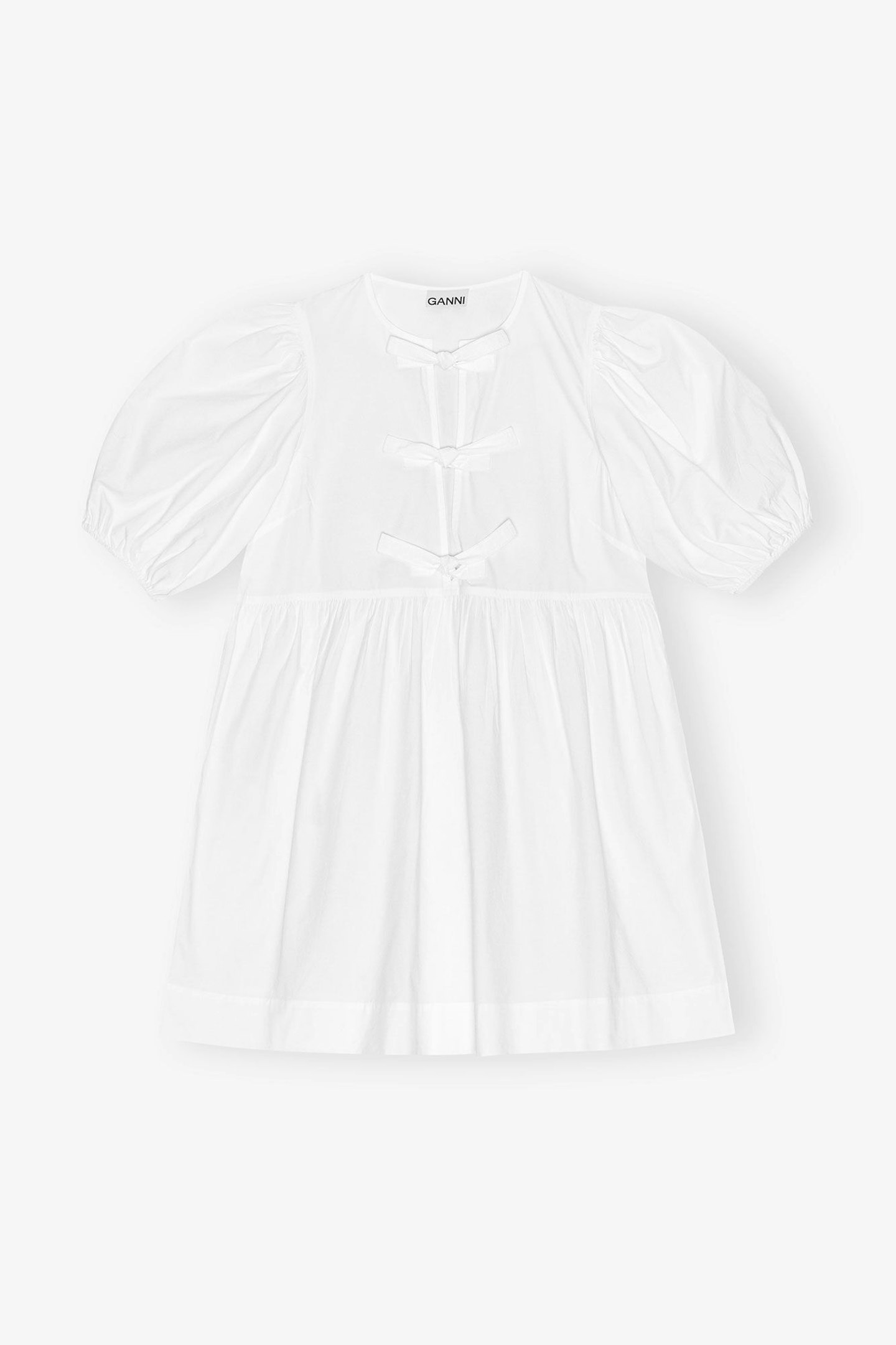 Ganni, White Cotton Poplin Tie String Mini Dress