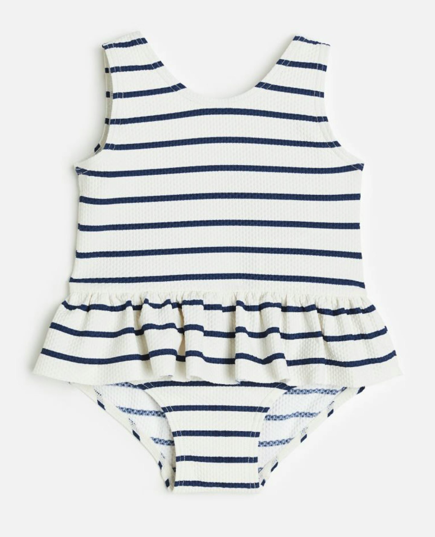 H&M Girls Blue/White Striped Flounced Swimsuit