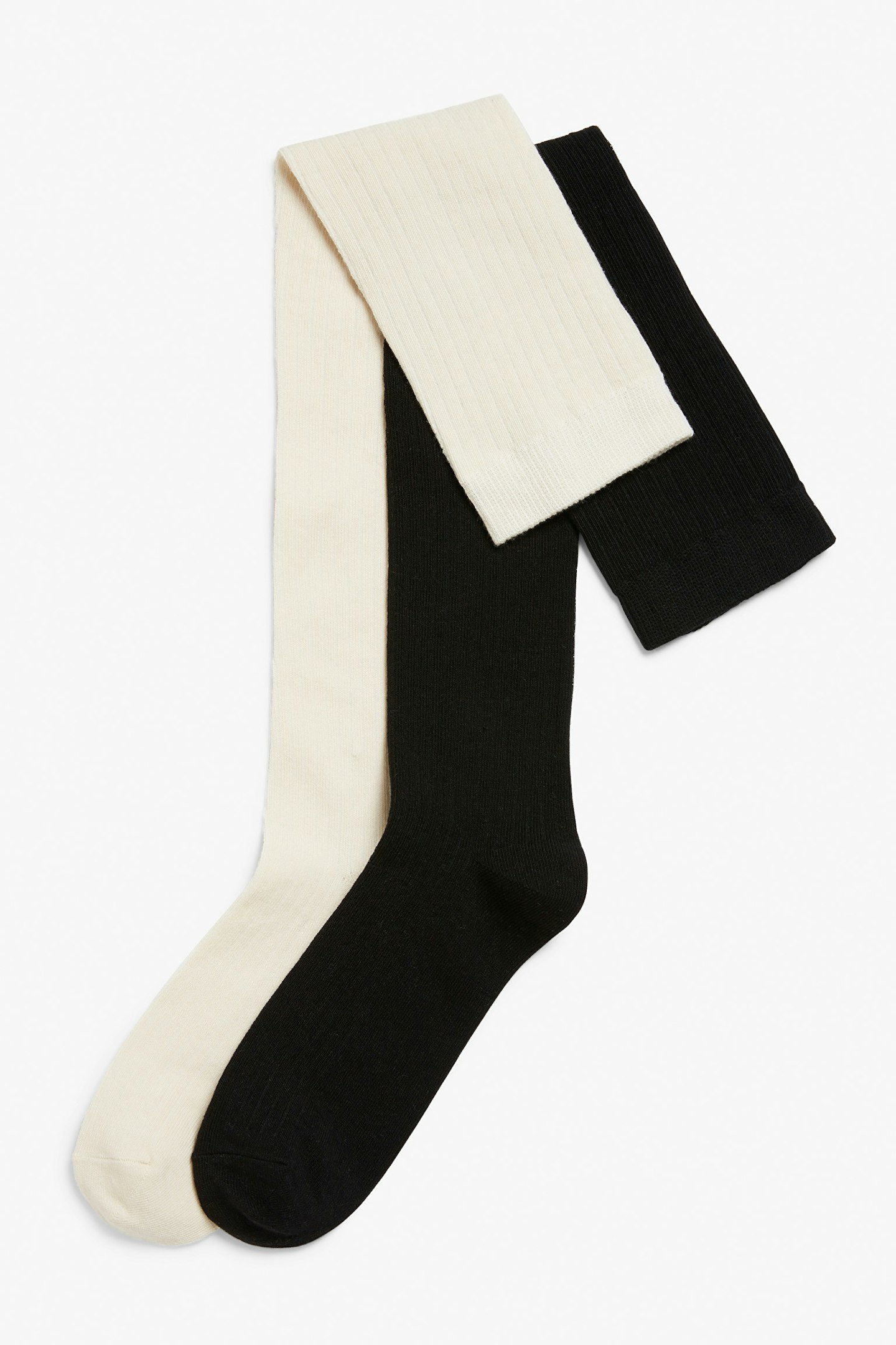 Monki, 2-Pack Ribbed Black And White Knee Socks