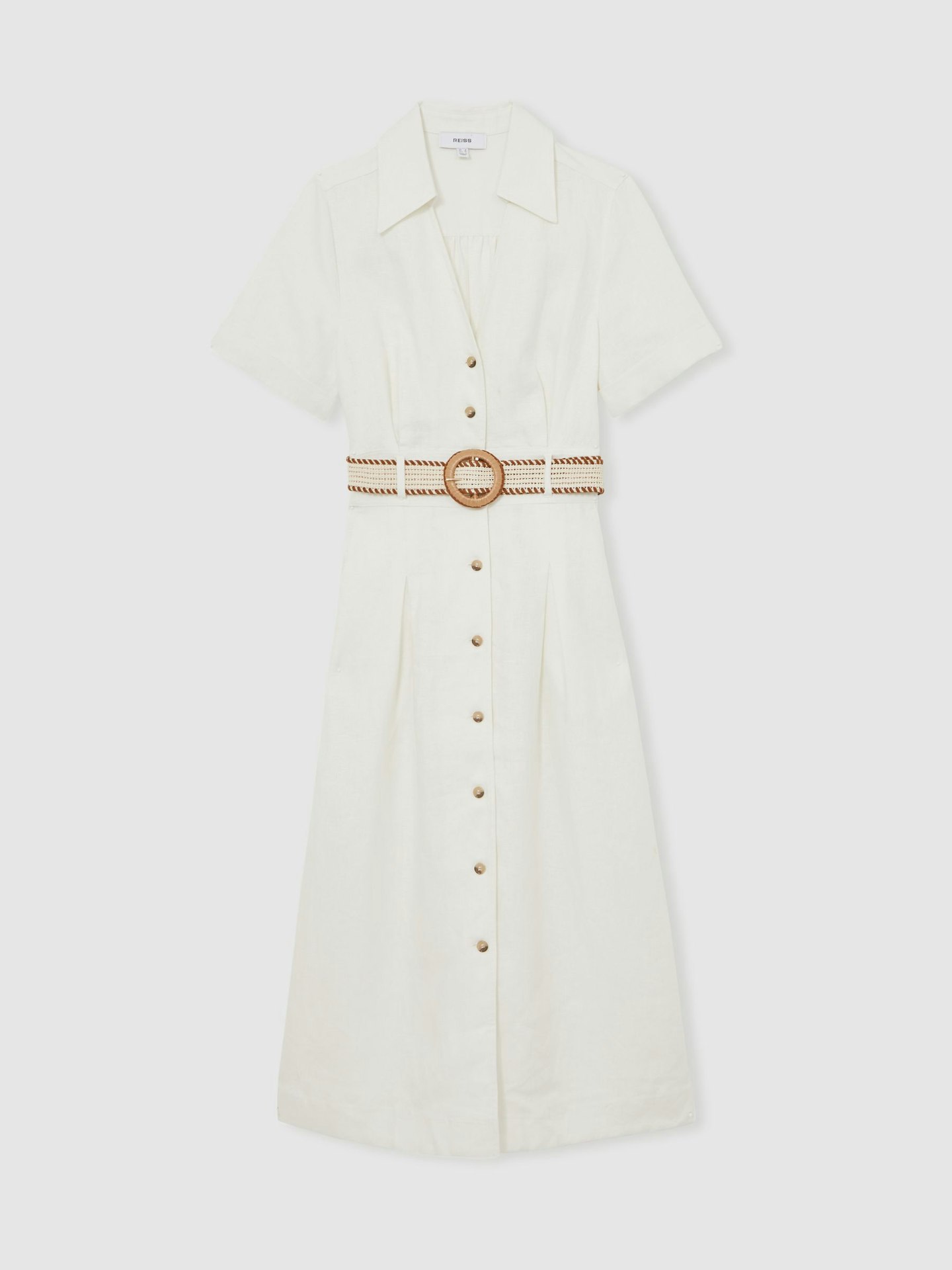 Reiss, Petite Linen Belted Midi Shirt Dress