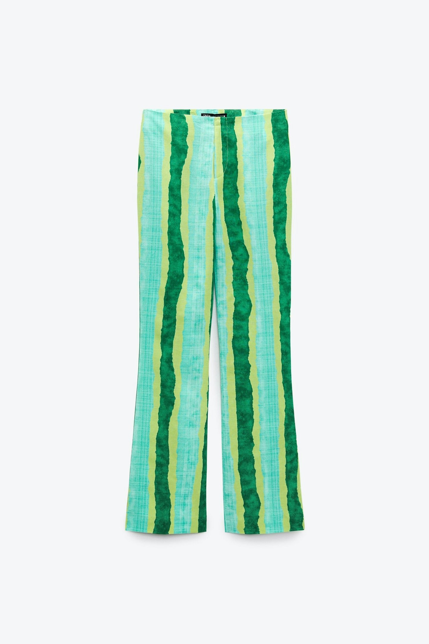 Zara, Striped Linen Blend Flared Trousers