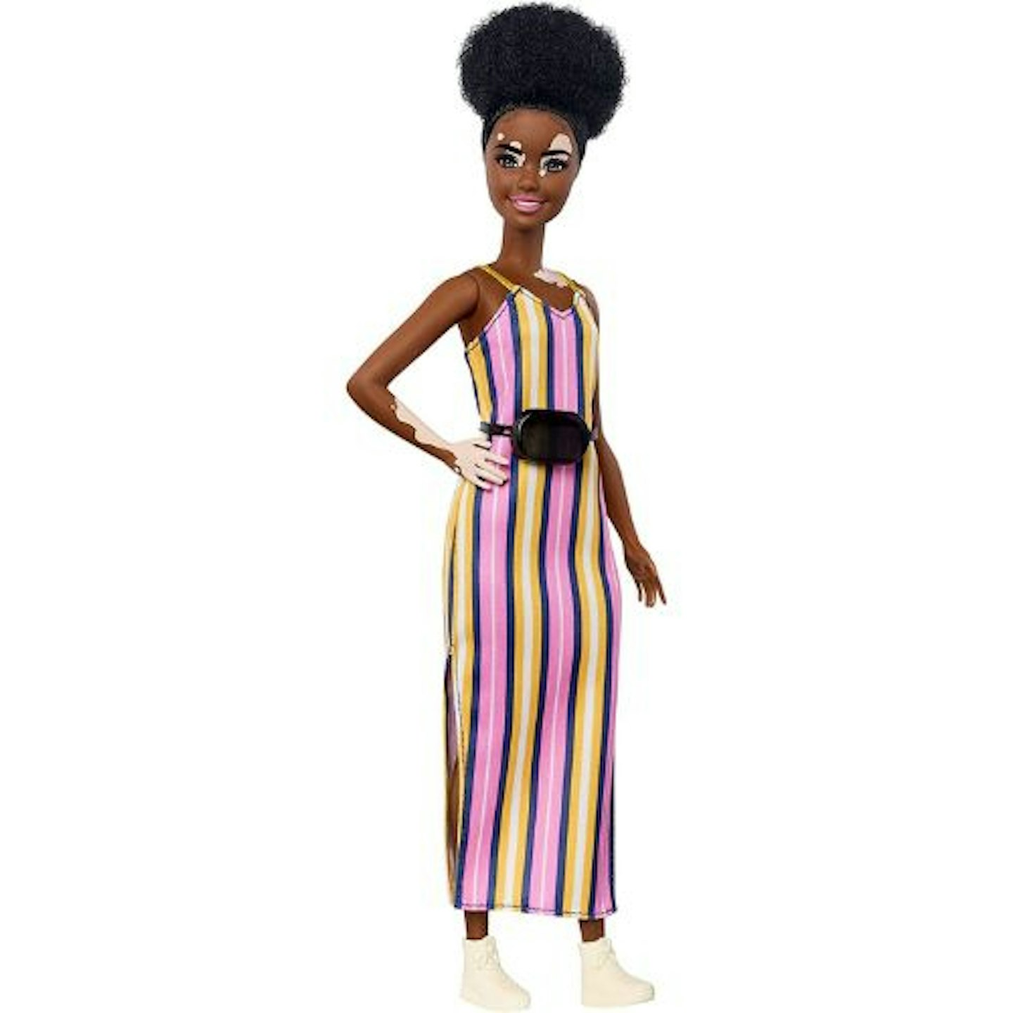 Best Barbie Toy : Barbie GHW51 Fashionistas Doll with Vitiligo and Curly Brunette Hair Wearing Striped Dress and Accessories