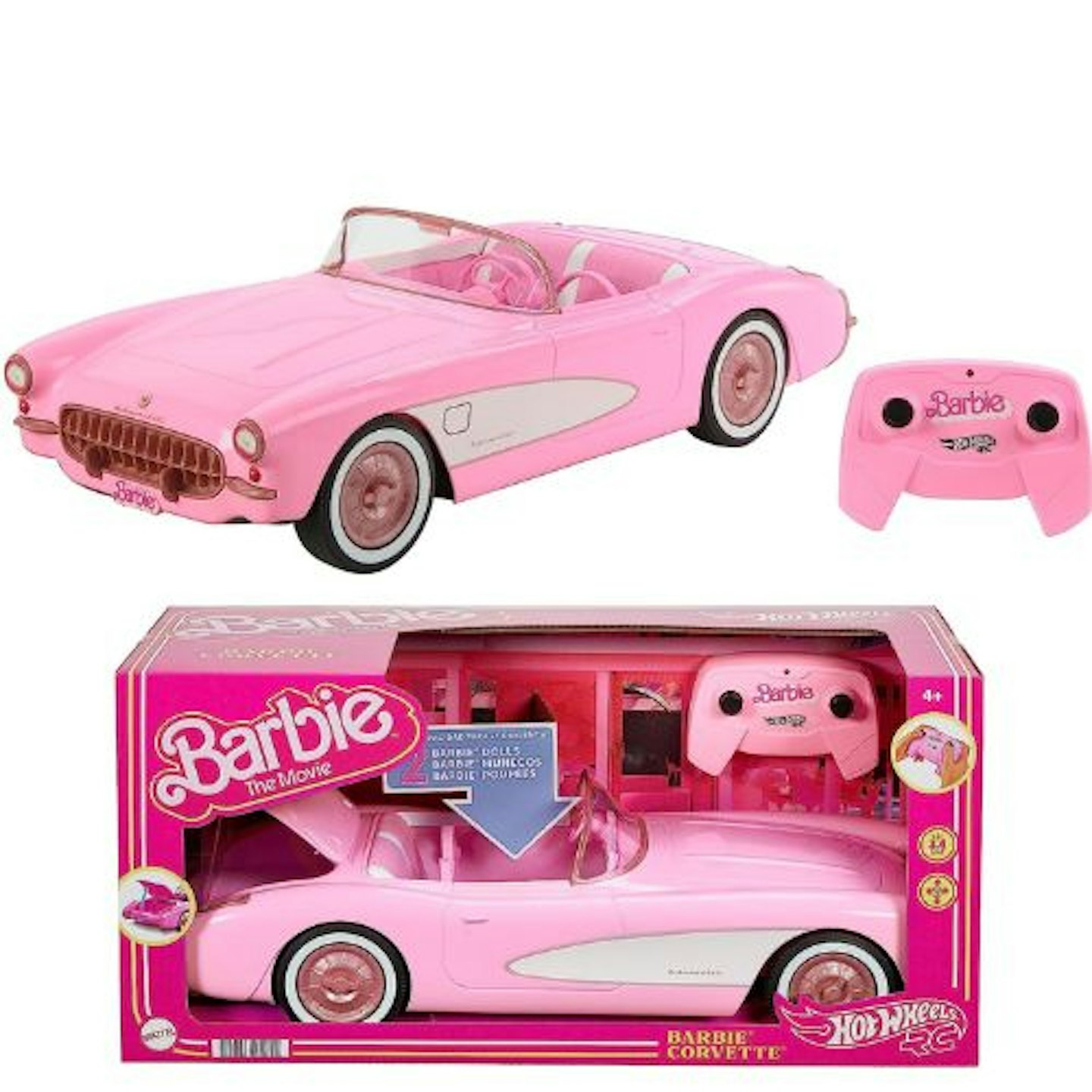 Best Barbie Toys: Hot Wheels RC Barbie Corvette, Battery-Operated Remote-Control Toy Car From Barbie The Movie