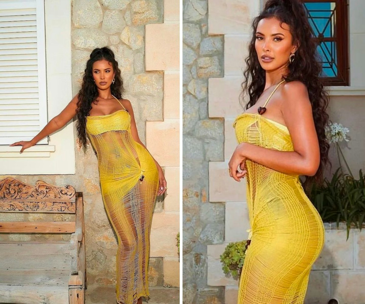 Maya Jama's Yellow Knit Maxi Dress
