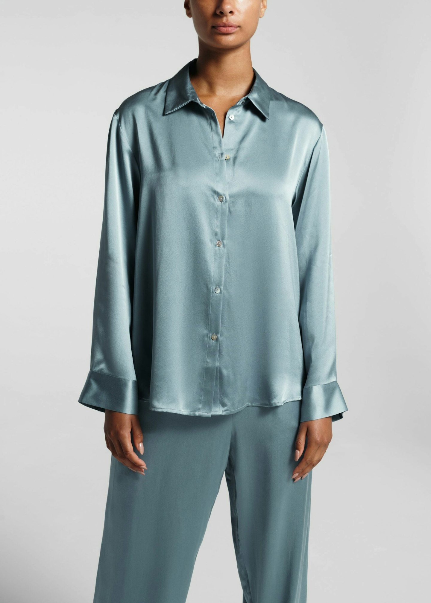 Asceno, London Dust Blue Silk Pyjama Top