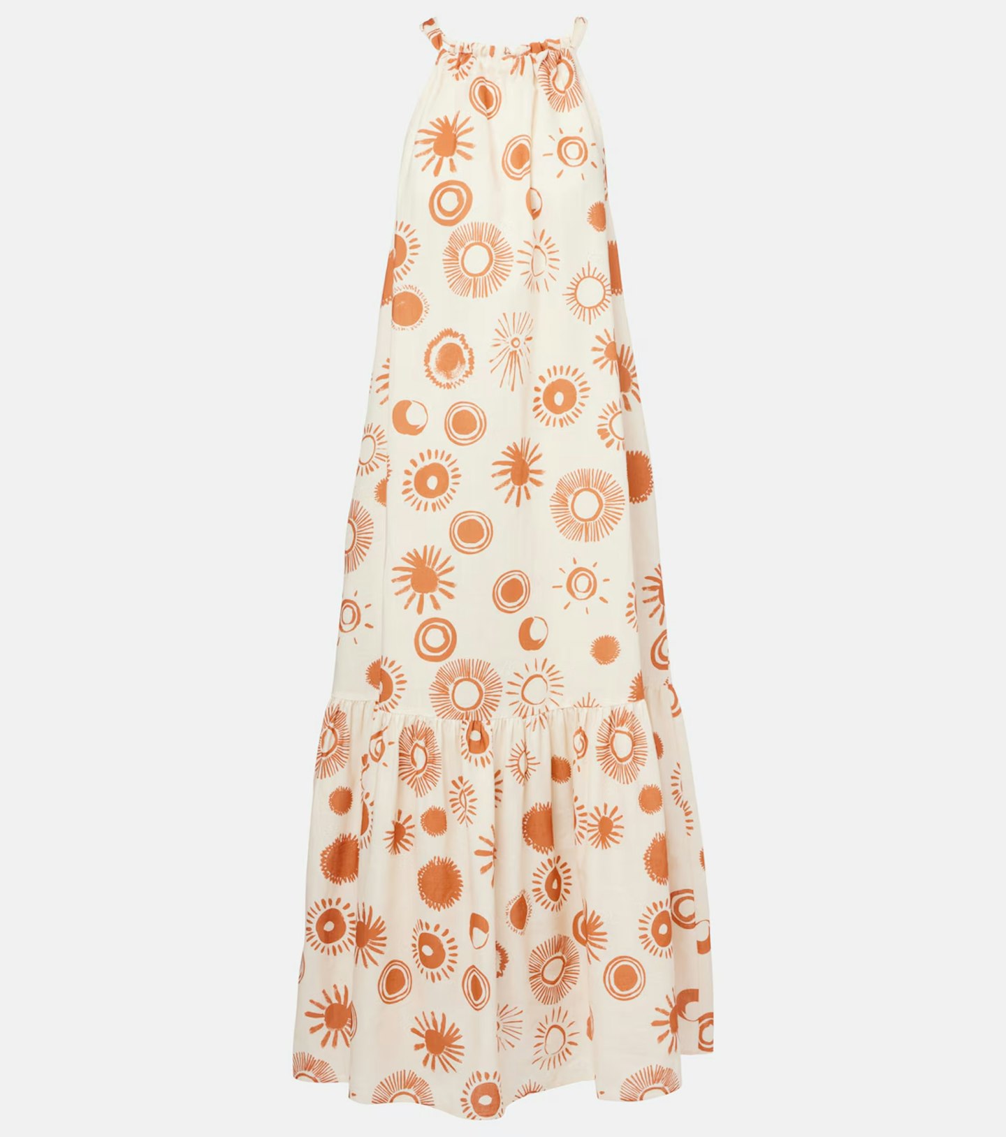 Asceno Ibiza Printed Linen And Cotton Maxi Dress