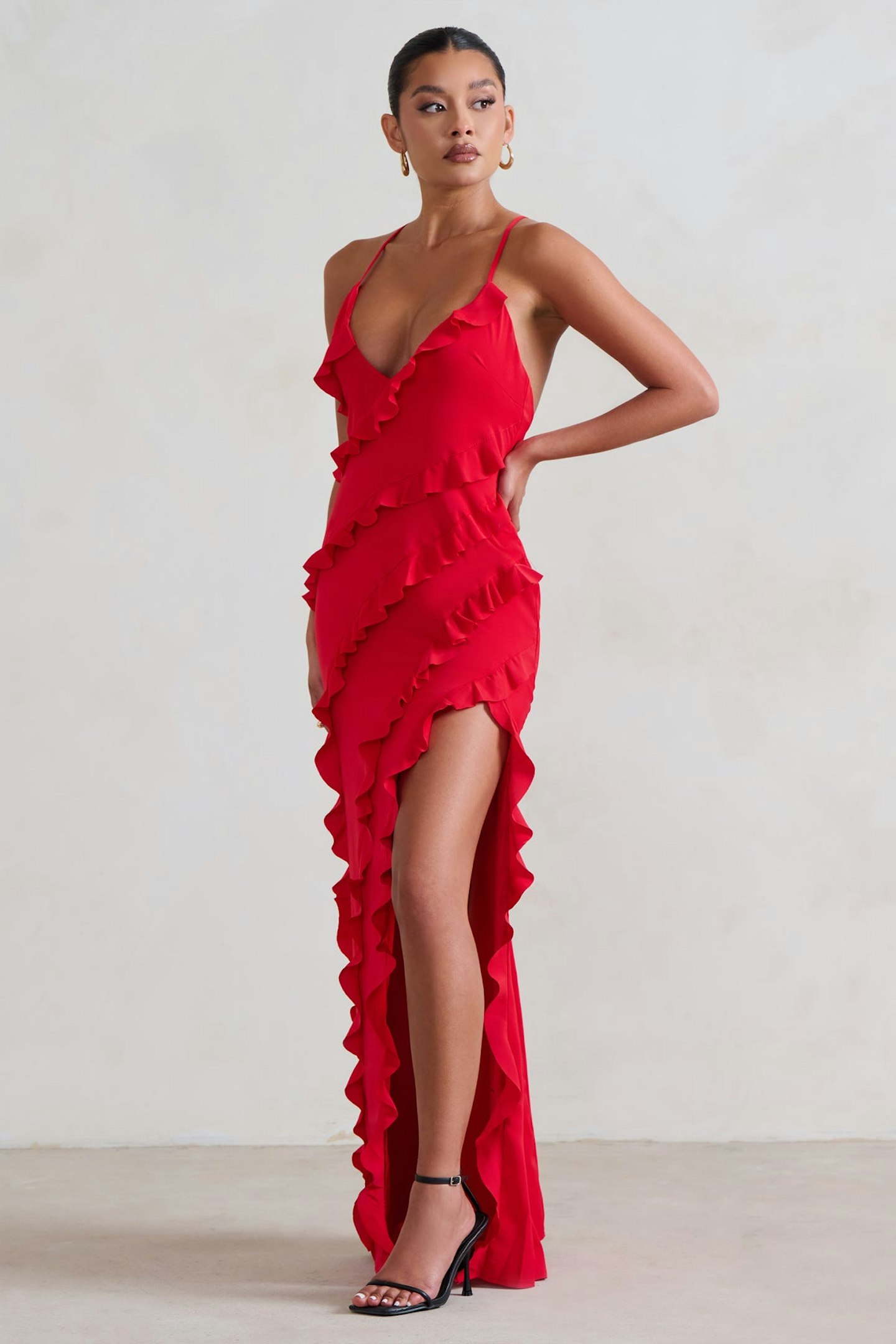 Club L, Red Plunge Maxi Dress