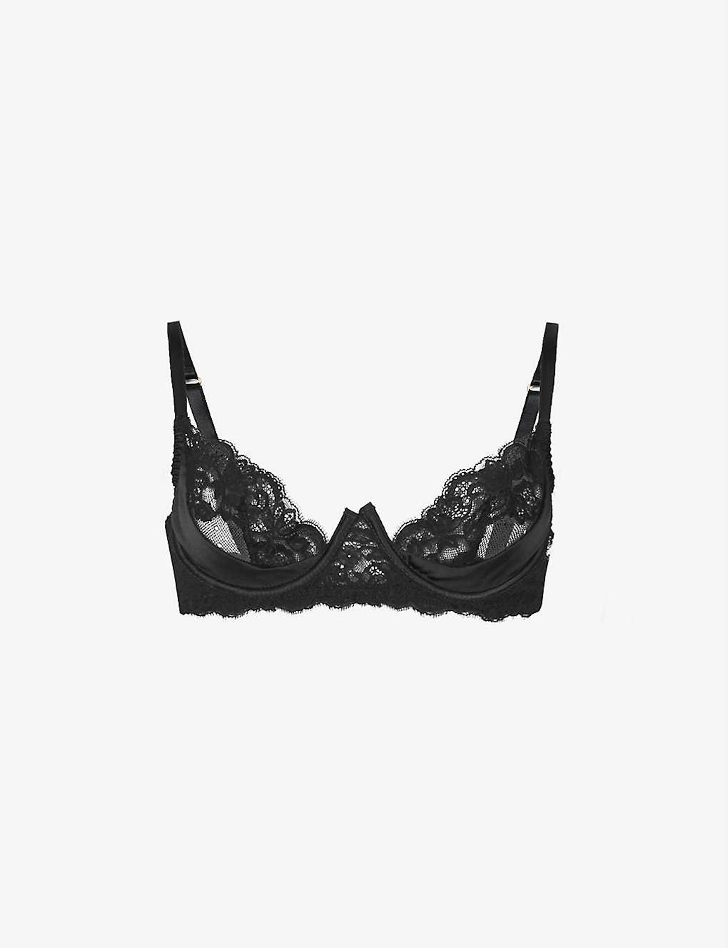 MARKS SPENCER M&S BOUTIQUE BLACK SATIN LACE UNDERWIRED LUXURY PLUNGE BRA  RRP £20
