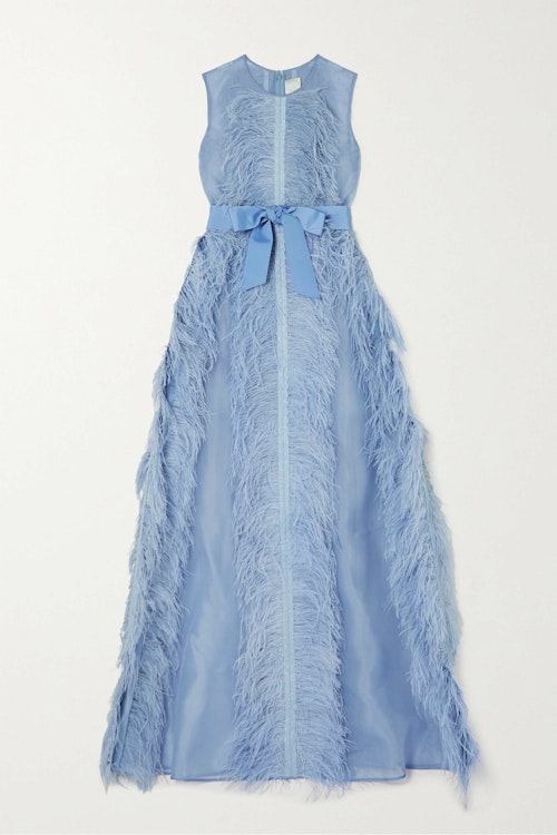 Huishan Zhang, Beau Feather And Grosgrain-Trimmed Silk-Organza Gown