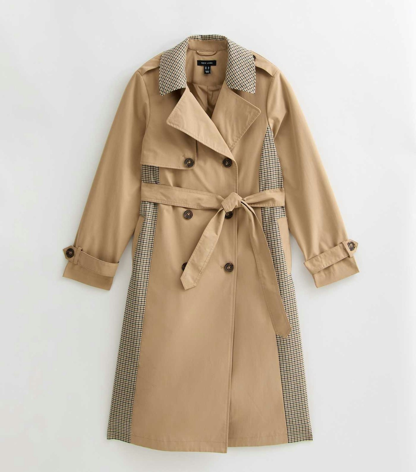 New Look Beige Check Trimmed Trench Coat