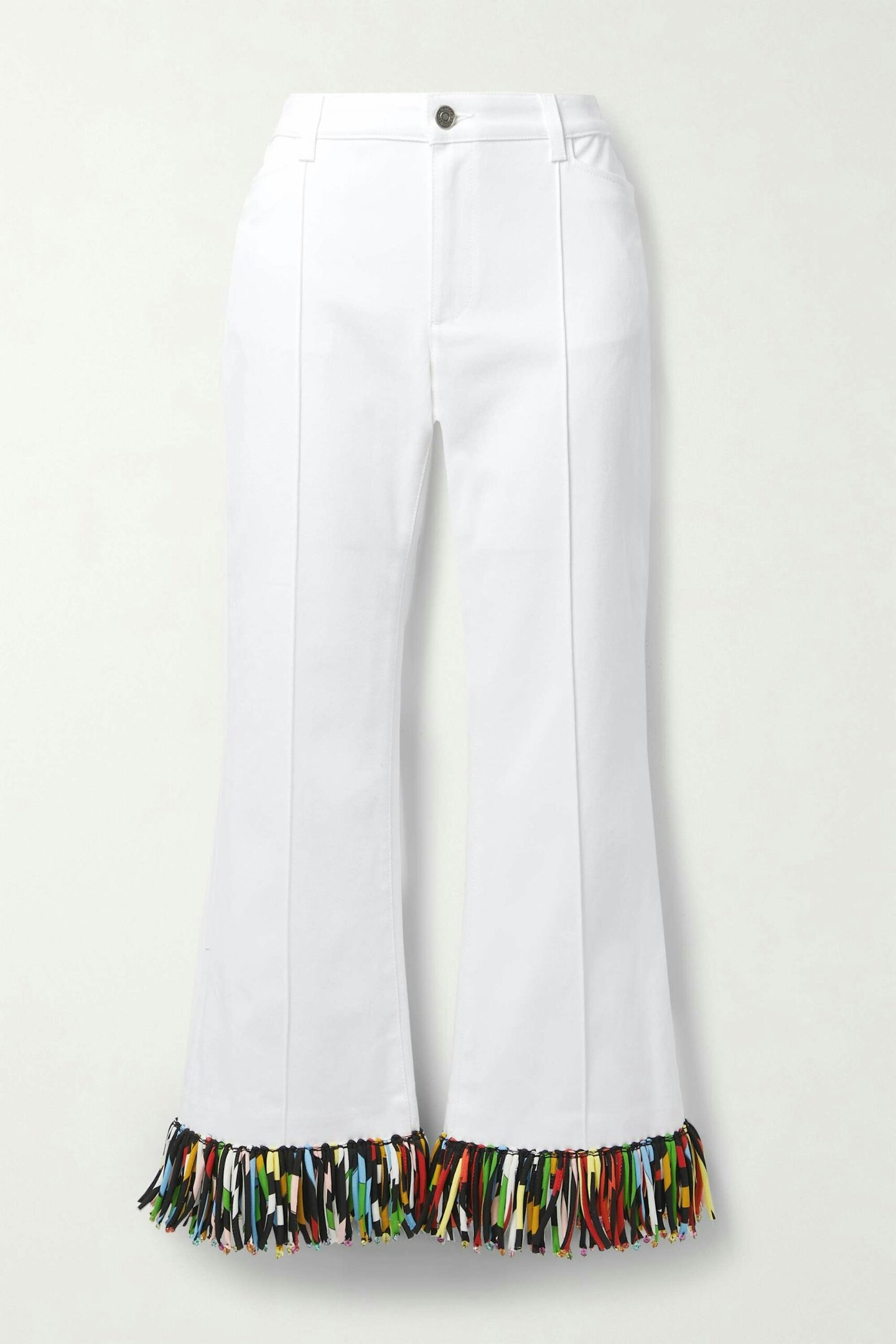 Pucci, Embellished Fringed Silk-Trimmed Stretch-Cotton Drill Straight-Leg Pants