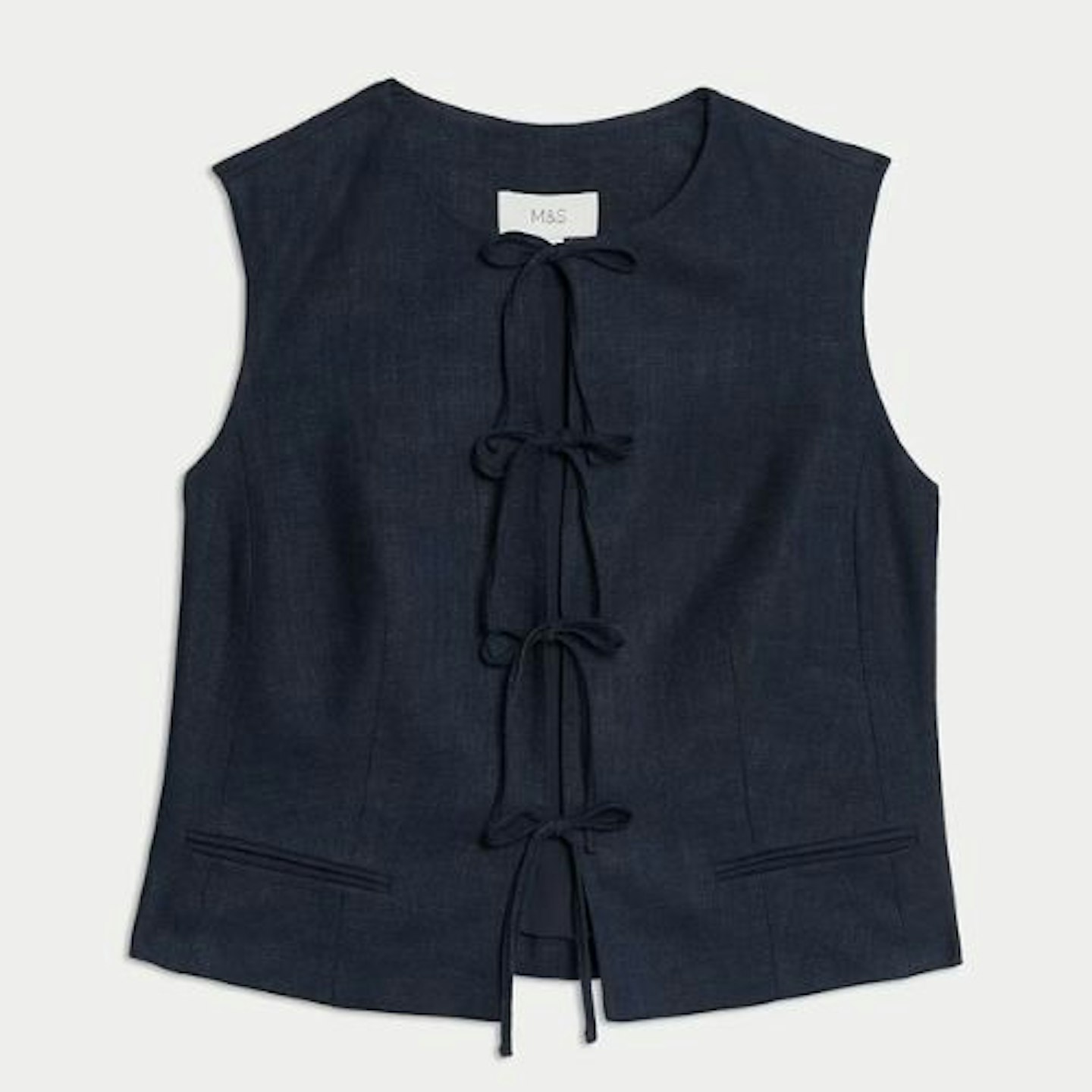 M&S Linen Rich Tie Front Waistcoat