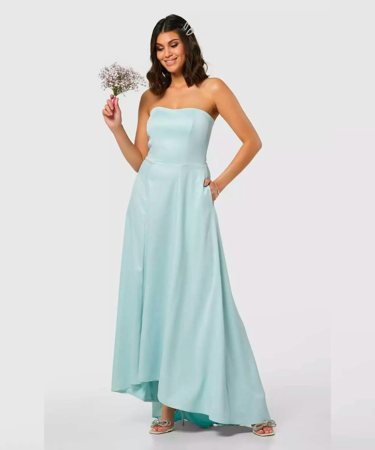 Closet London Pale Blue Strapless Dress