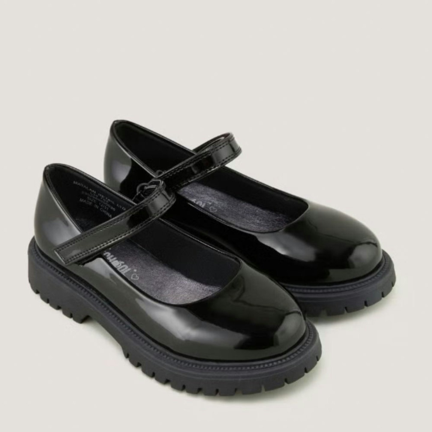 Matalan Girls Black Patent Chunky School Shoes