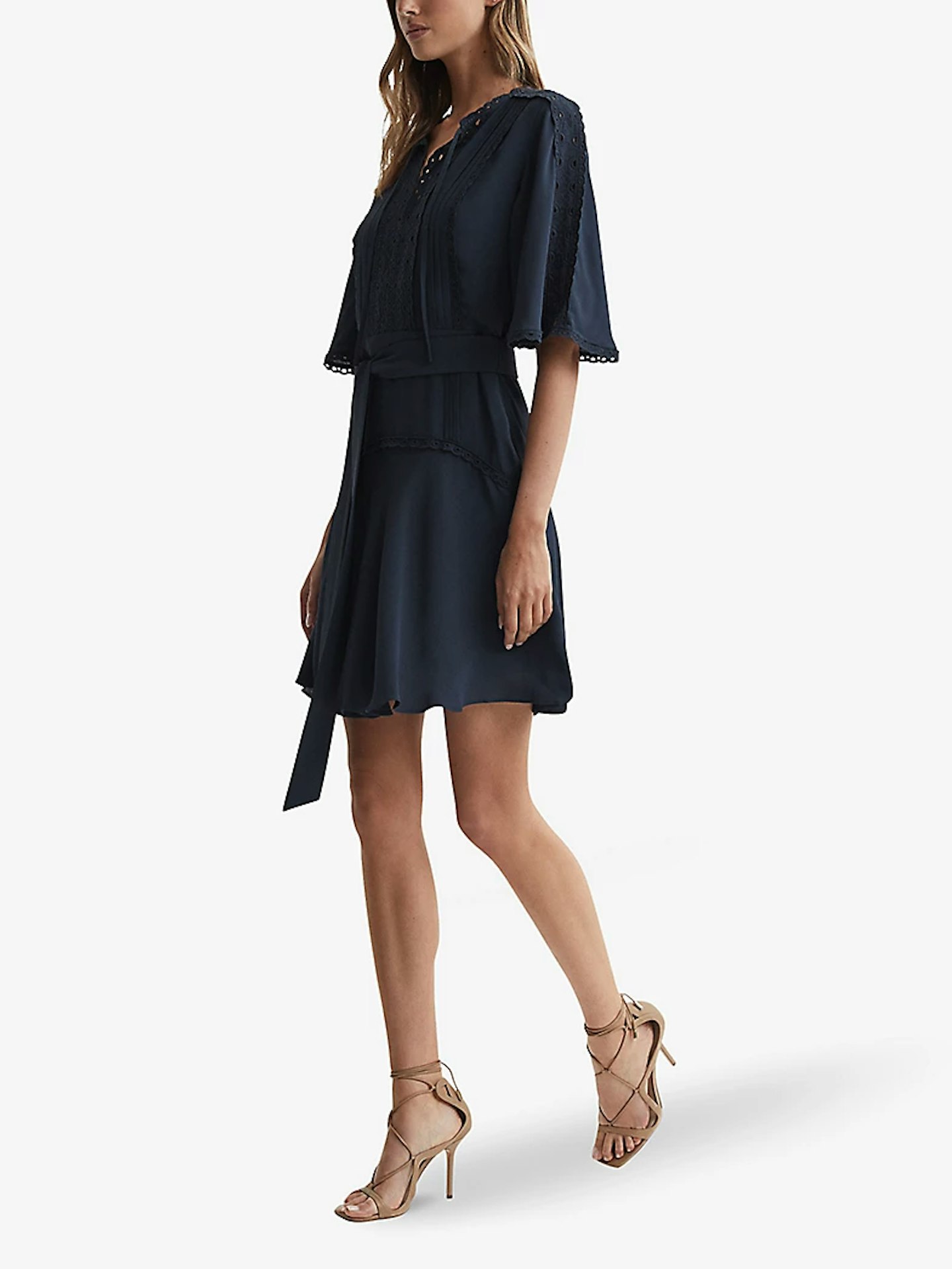 REISS, Felicity Lace Trim Woven Dress