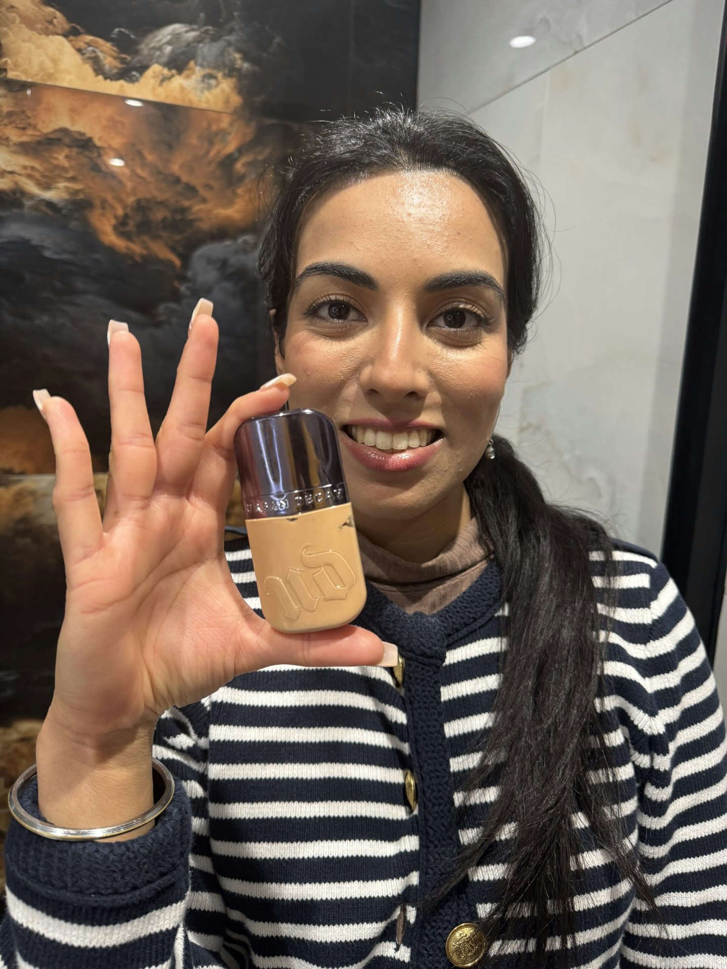 Grazia Beauty Testing Panelist Gagandeep Chauhan testing the Urban Decay foundation