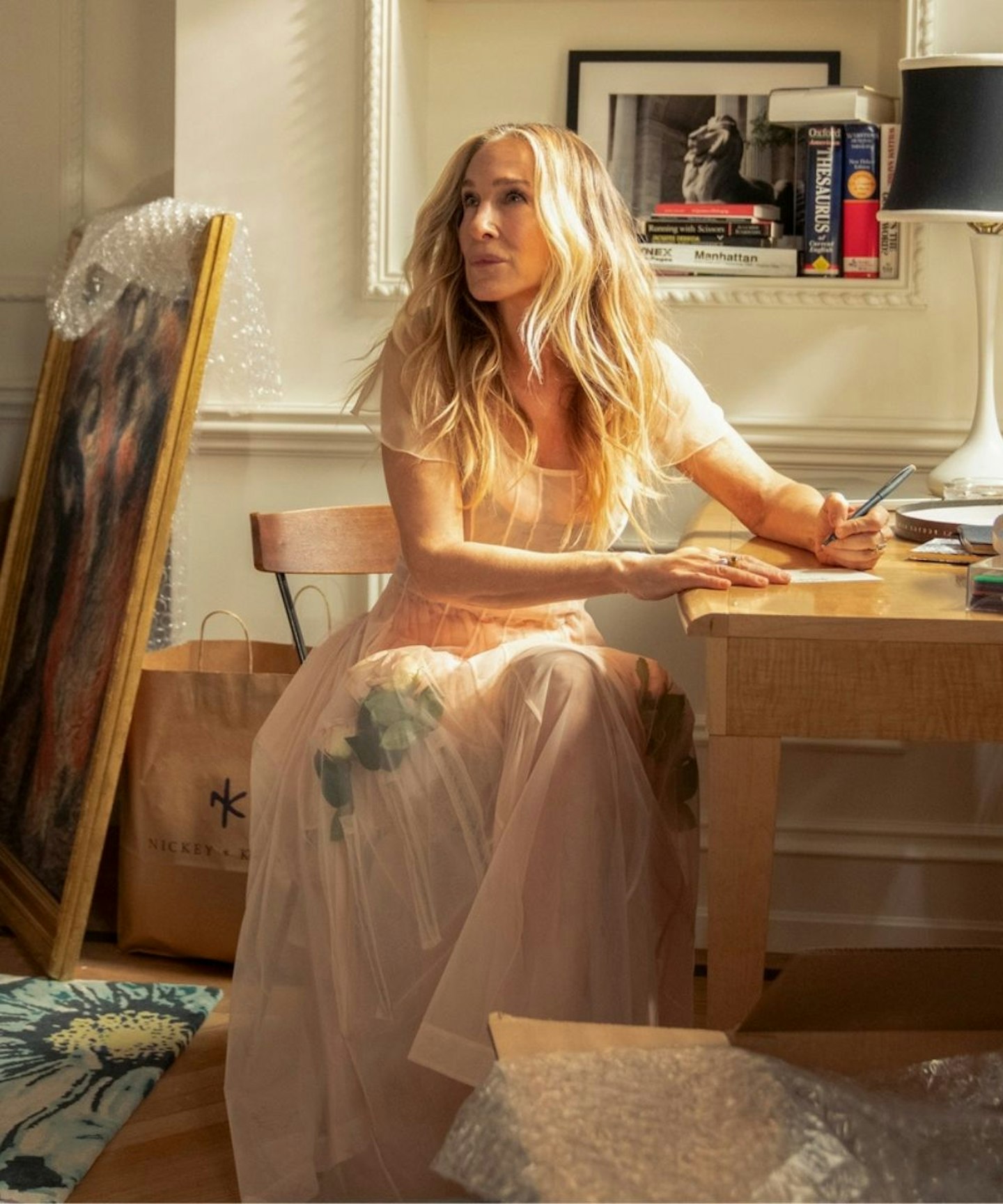carrie bradshaw wearing a simone rocha dress in and just like that season 3