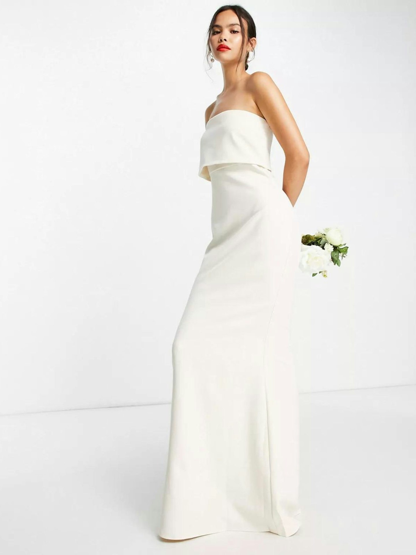 Pretty Lavish Bridesmaid Bandeau Crepe Maxi Dress - Champagne