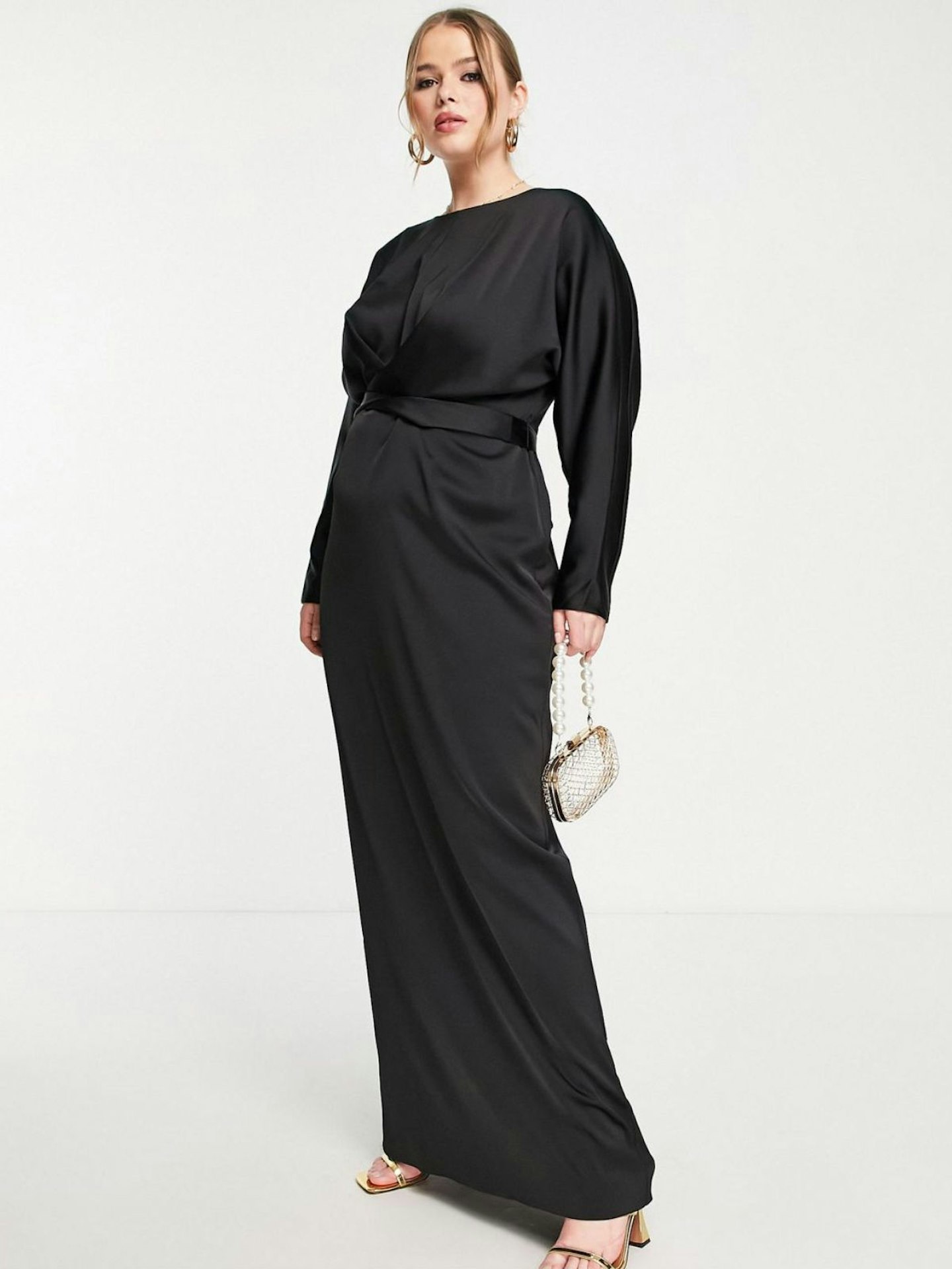 ASOS, Satin Maxi Dress with Batwing Sleeve and Wrap Waist