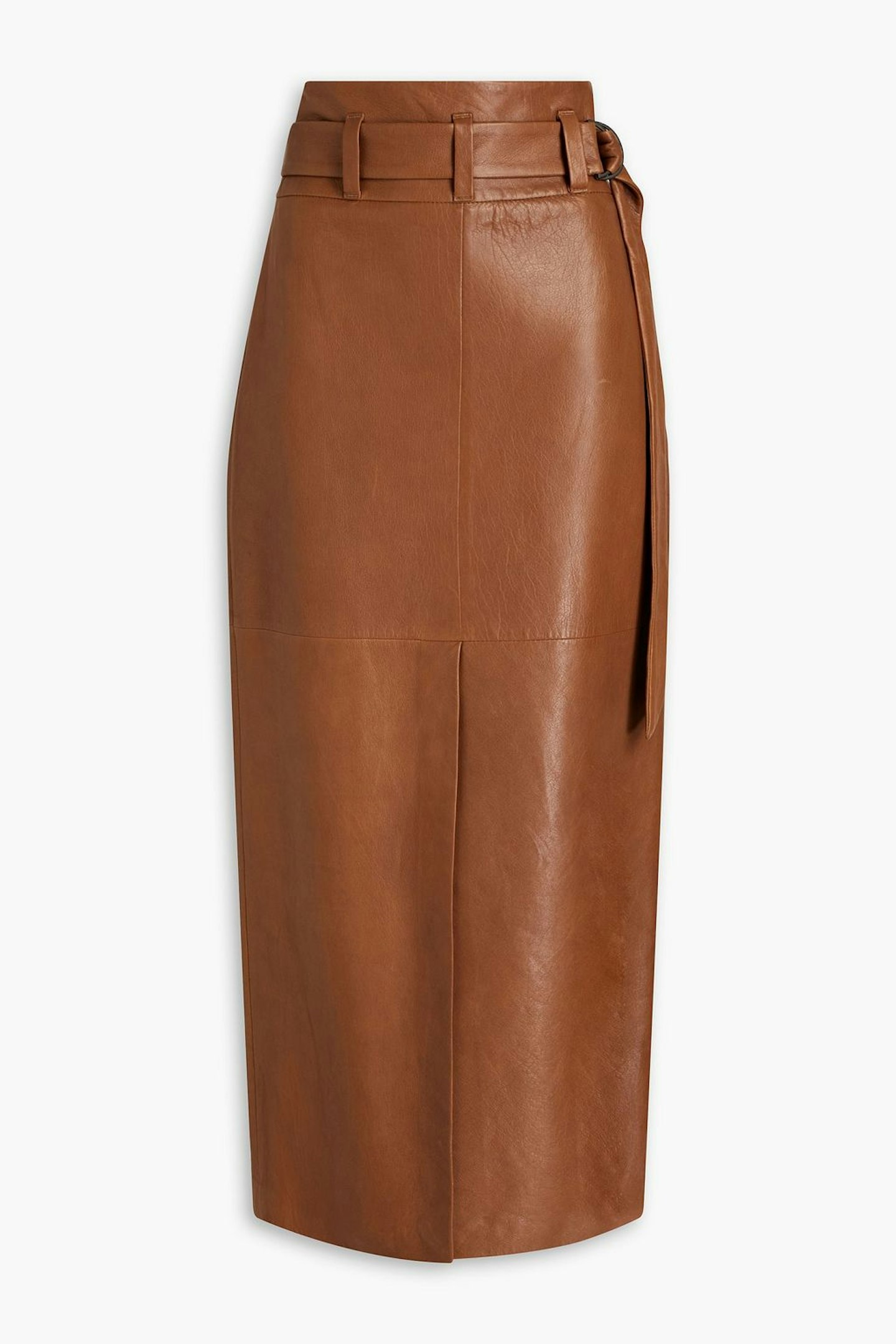 Brunello Cucinelli, Belted Bead-Embellished Leather Maxi Skirt