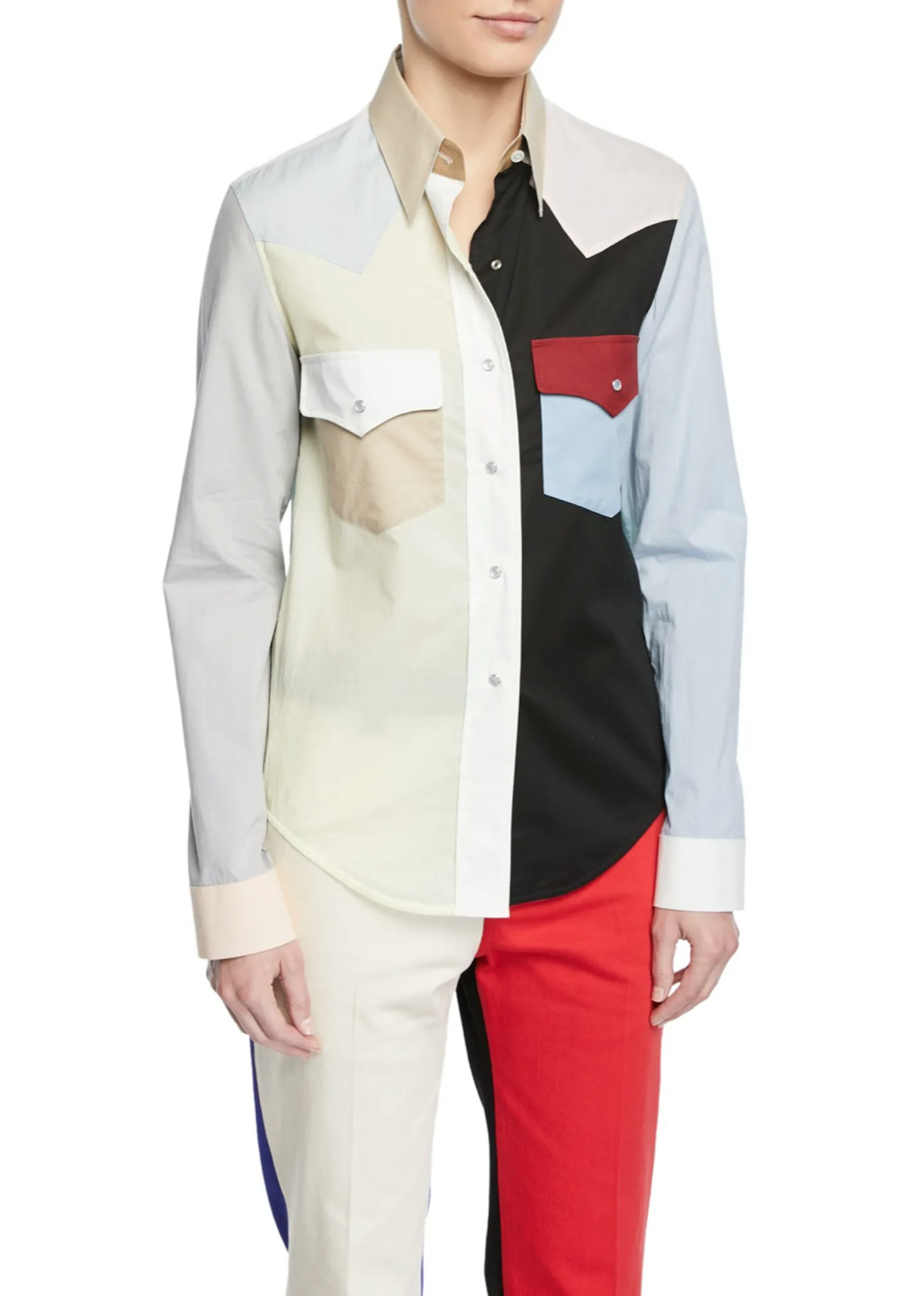 Calvin Klein 205W39NYC Color-Block Button-Down Long-Sleeve Western-Shirt