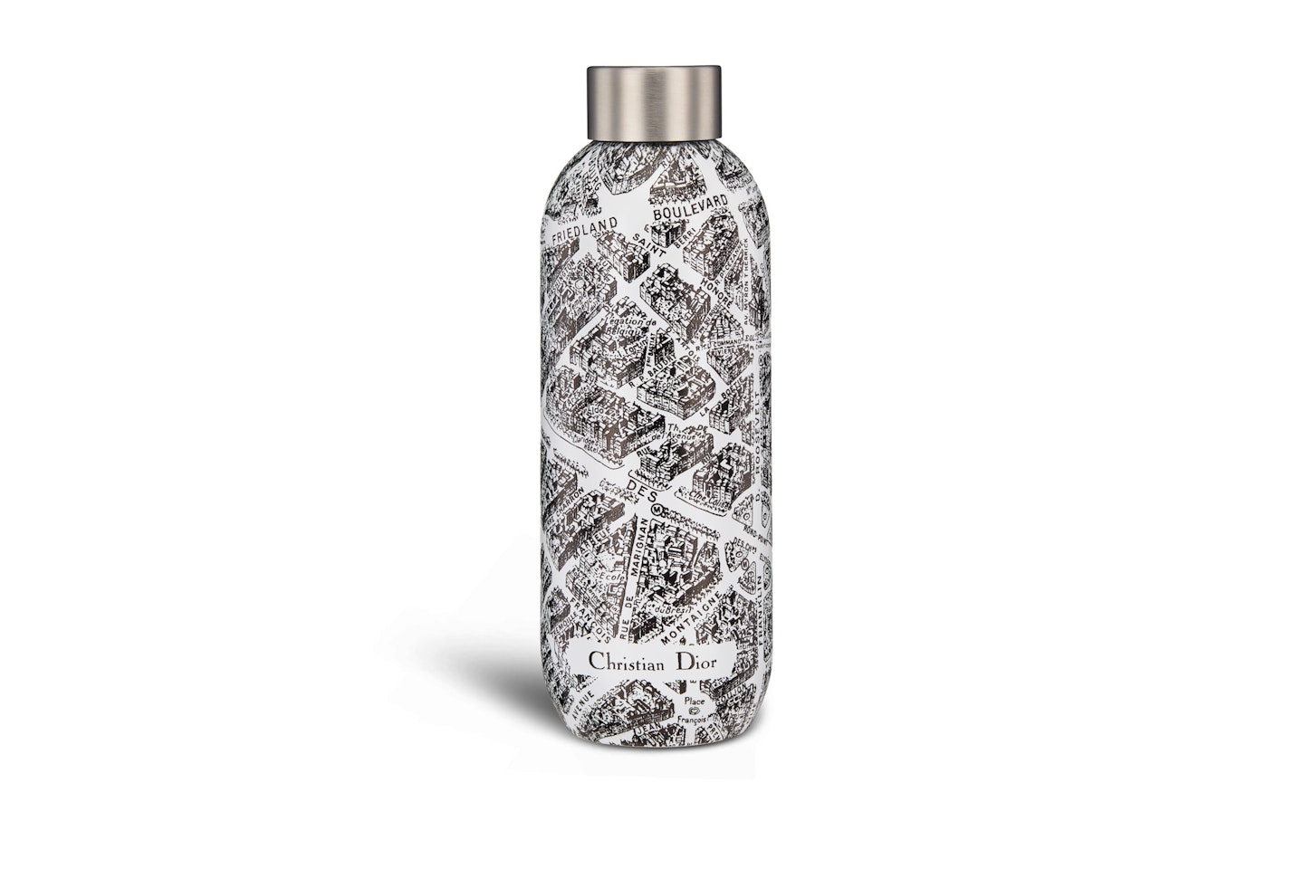 Wednesday - Dior, White And Black Plan De Paris Motif Water Bottle